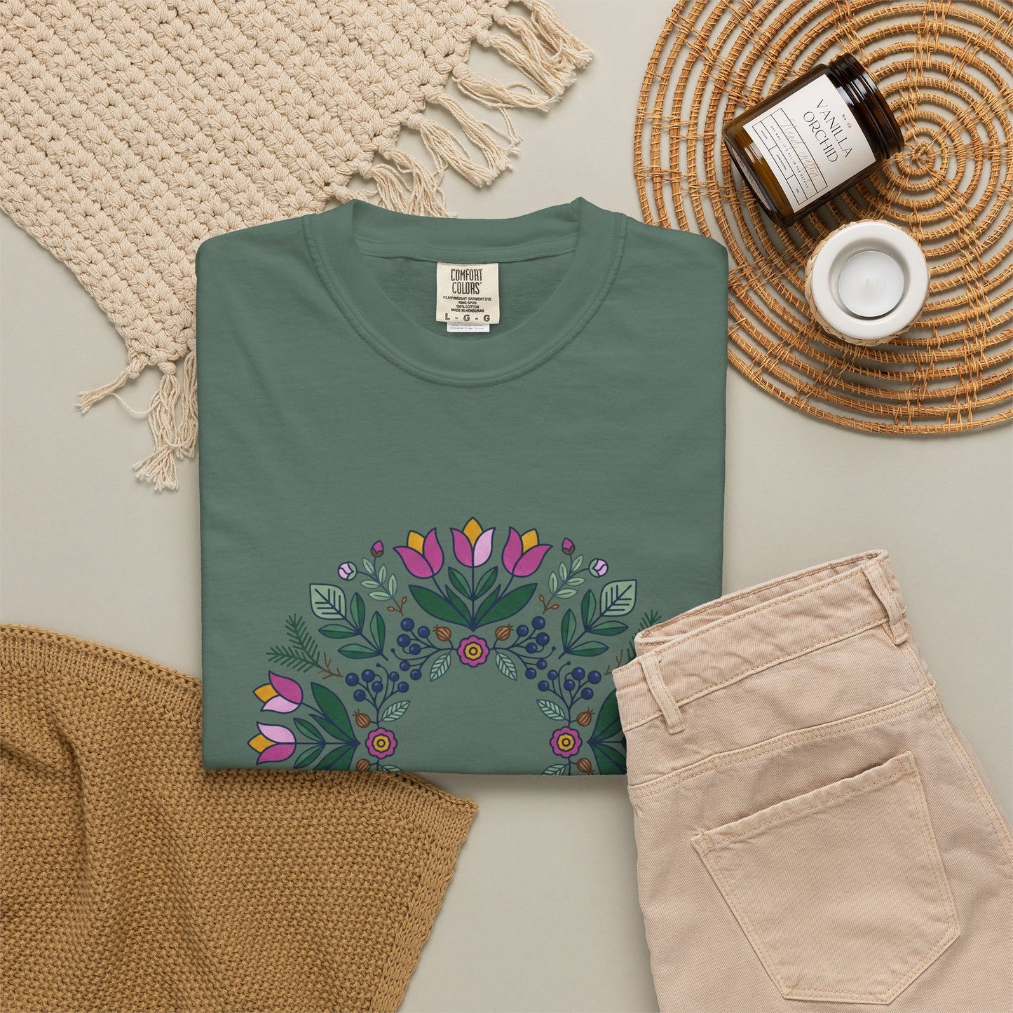 Floral Wreath T-Shirt — Botanical Circle Graphic Tee