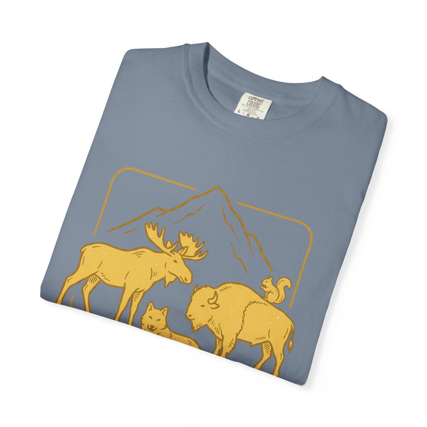 Wildlife Trio T-Shirt — Moose, Wolf & Bison Mountain Graphic