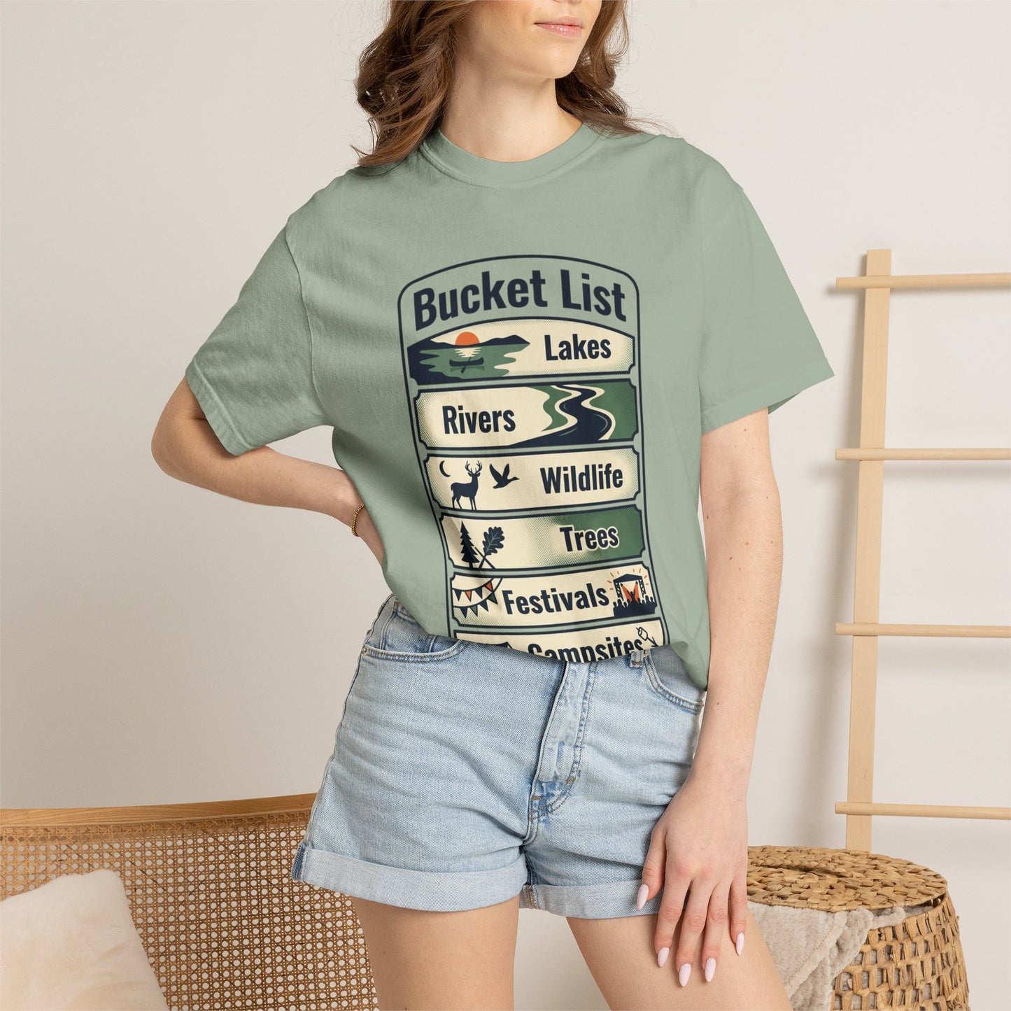 Bucket List Outdoors T‑Shirt — Lakes, Rivers, Wildlife, Trees, Festivals & Campsites