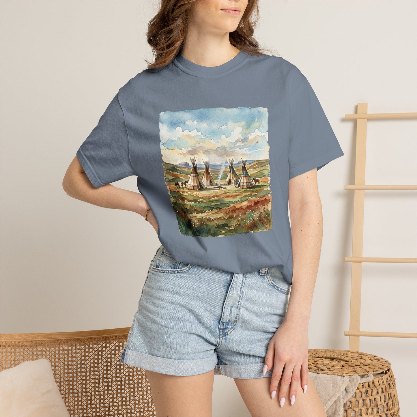 Prairie Tee with Teepee Landscape Print — Vintage Nature Graphic T-Shirt