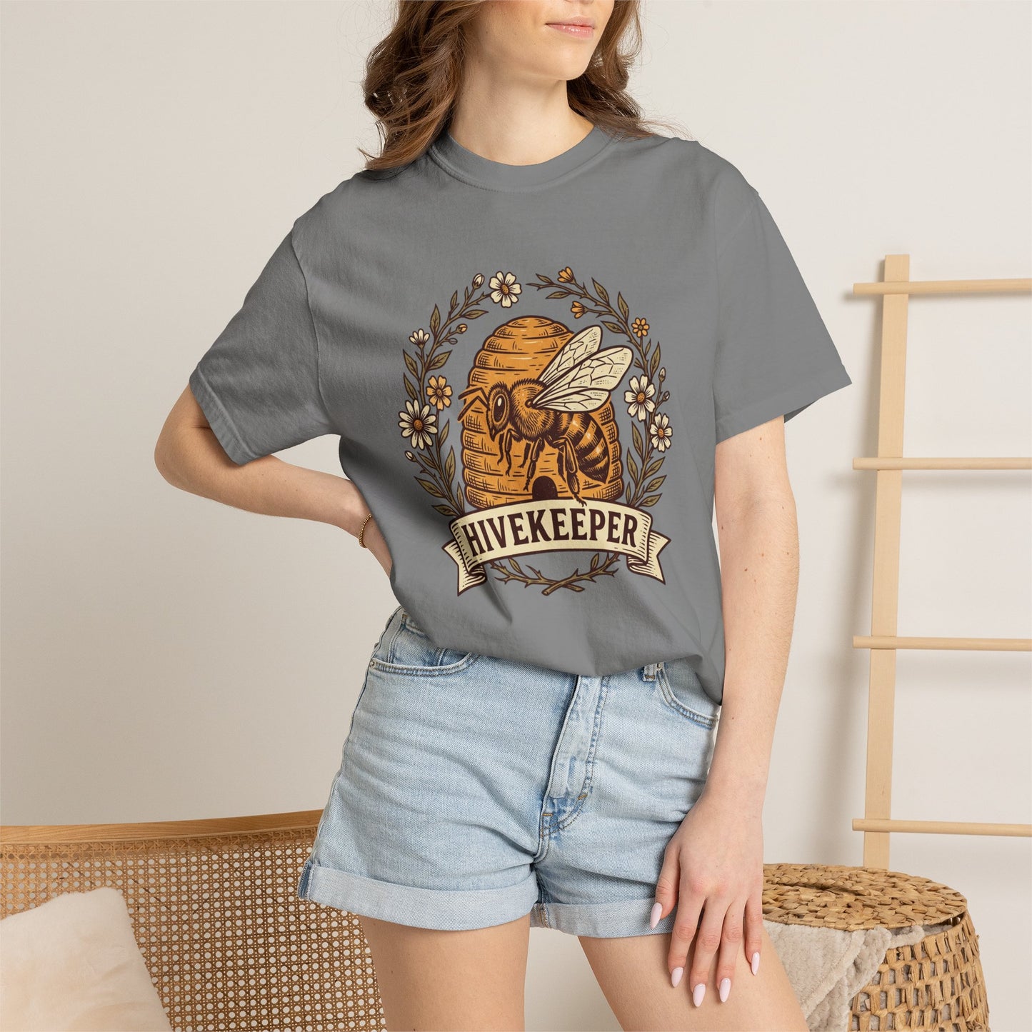 Beekeeper Graphic T-Shirt – 'Hivekeeper' Vintage Bee & Beehive Design
