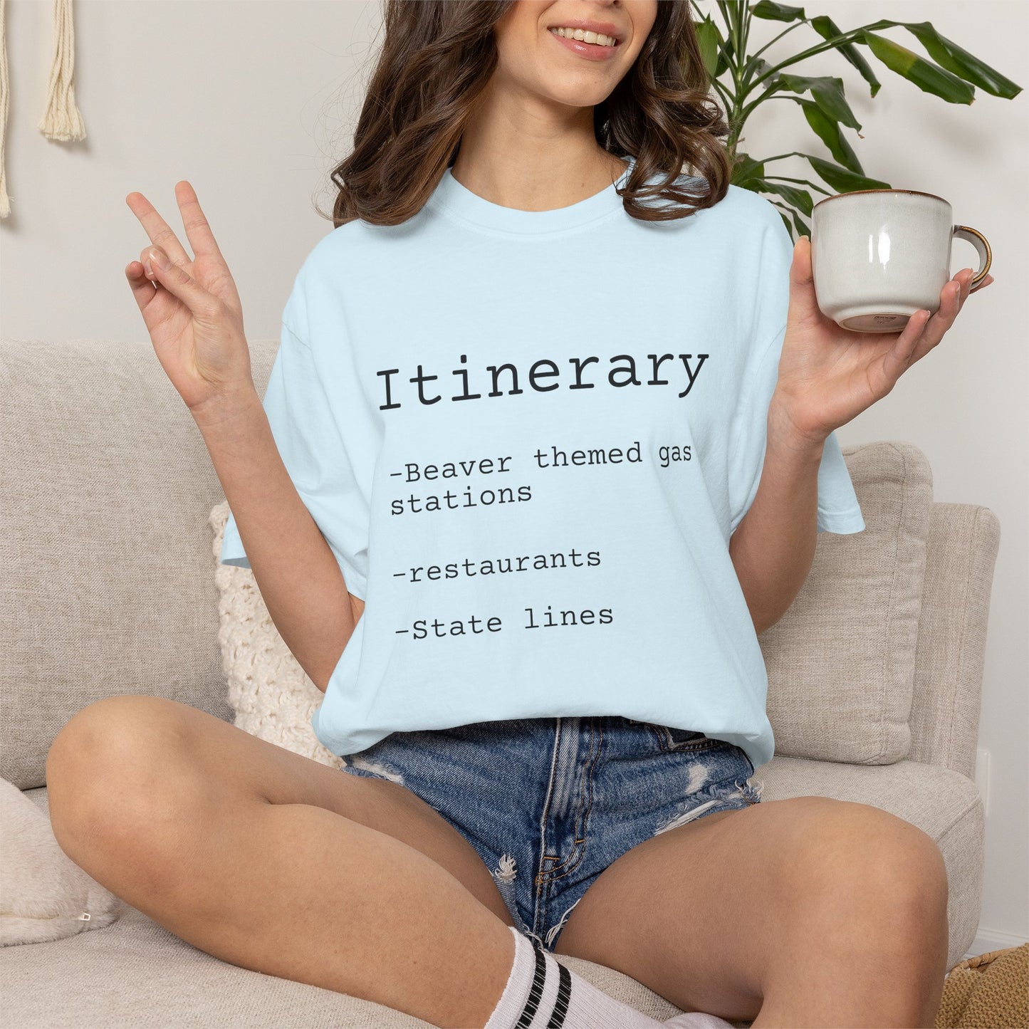 Itinerary Tee — Travel Humor T-Shirt with 'Beaver themed gas stations' List