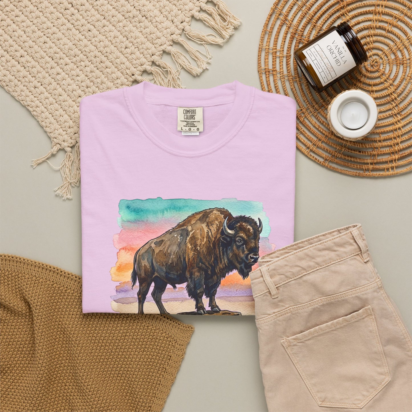 Buffalo Sunset T-Shirt — Watercolor Bison Graphic Tee