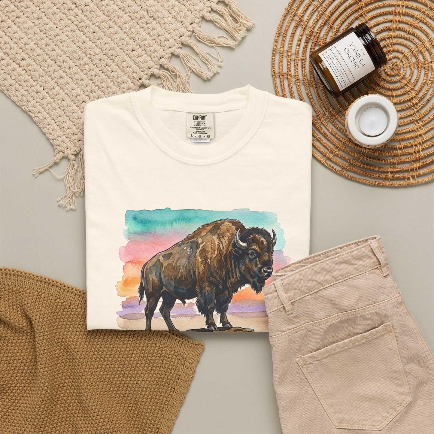 Buffalo Sunset T-Shirt — Watercolor Bison Graphic Tee