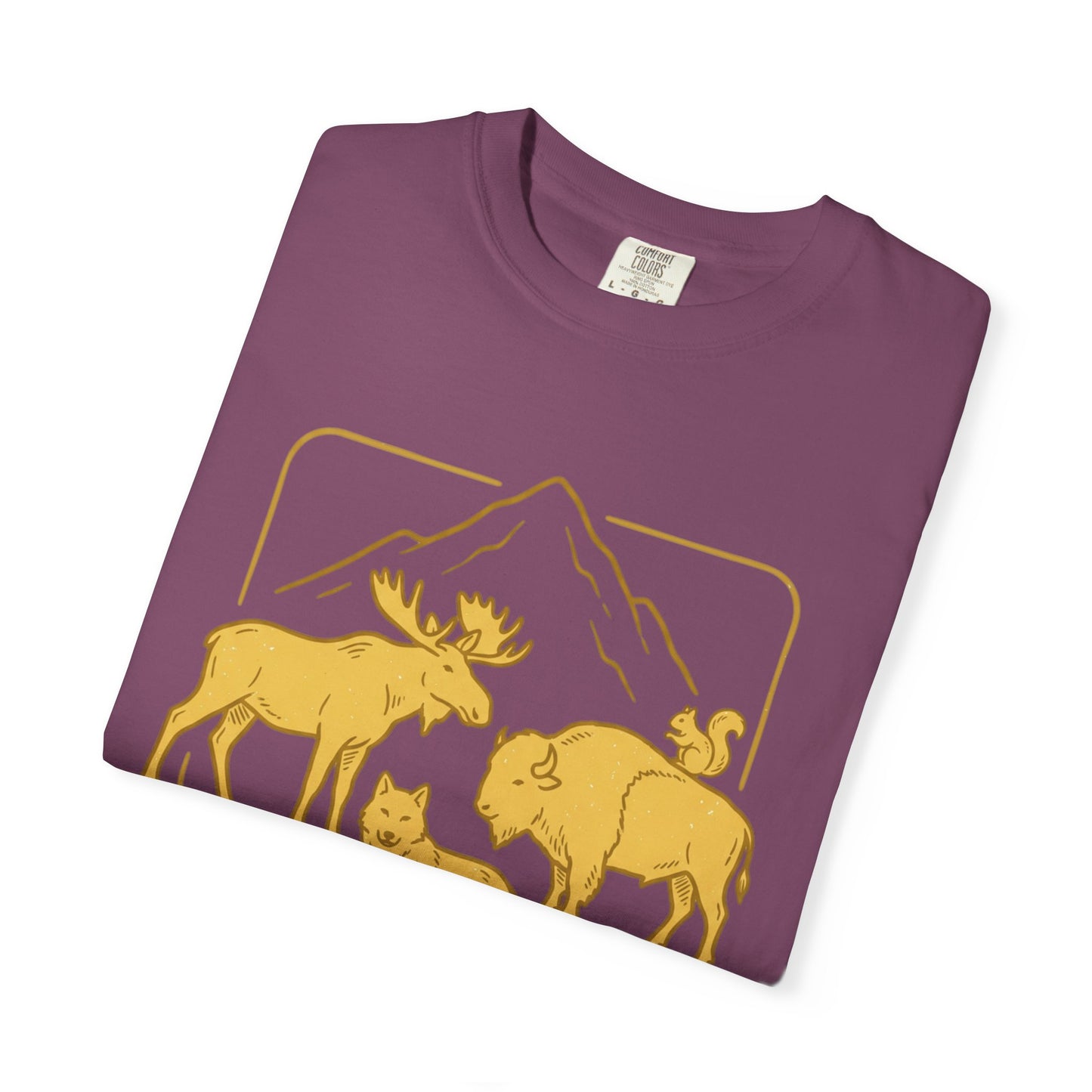Wildlife Trio T-Shirt — Moose, Wolf & Bison Mountain Graphic