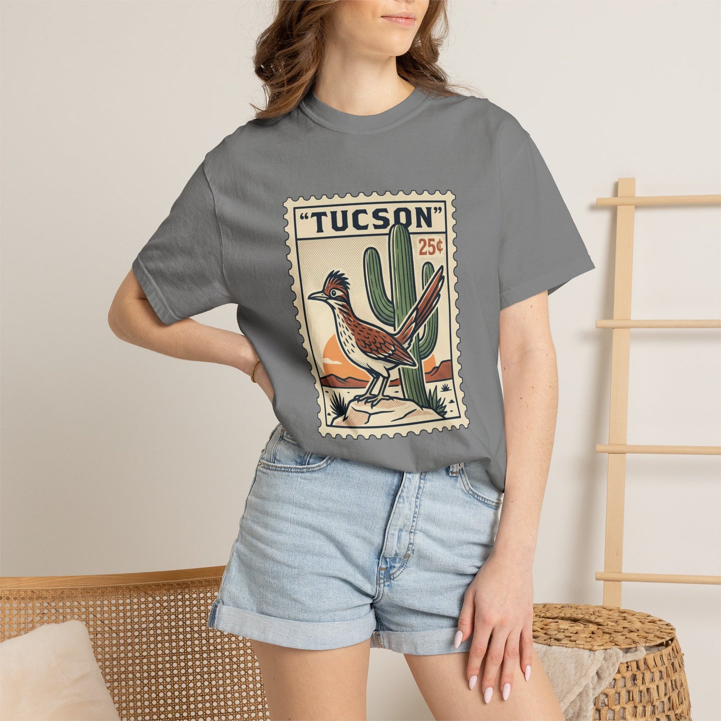 Tucson Roadrunner Stamp T-Shirt — Desert Cactus Vintage Travel Tee