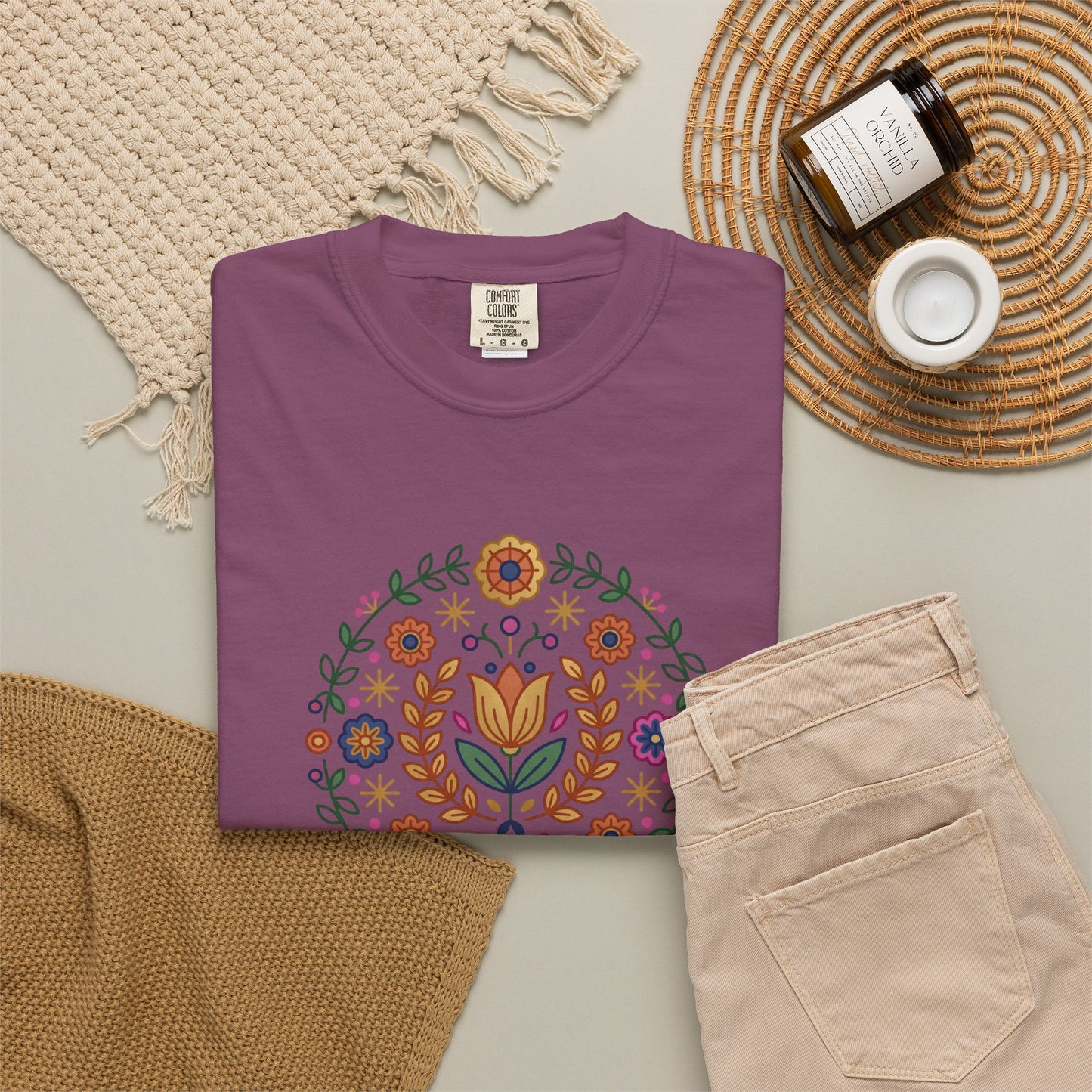 For Flower Lovers T-Shirt — Floral Wreath Nordic Folkart
