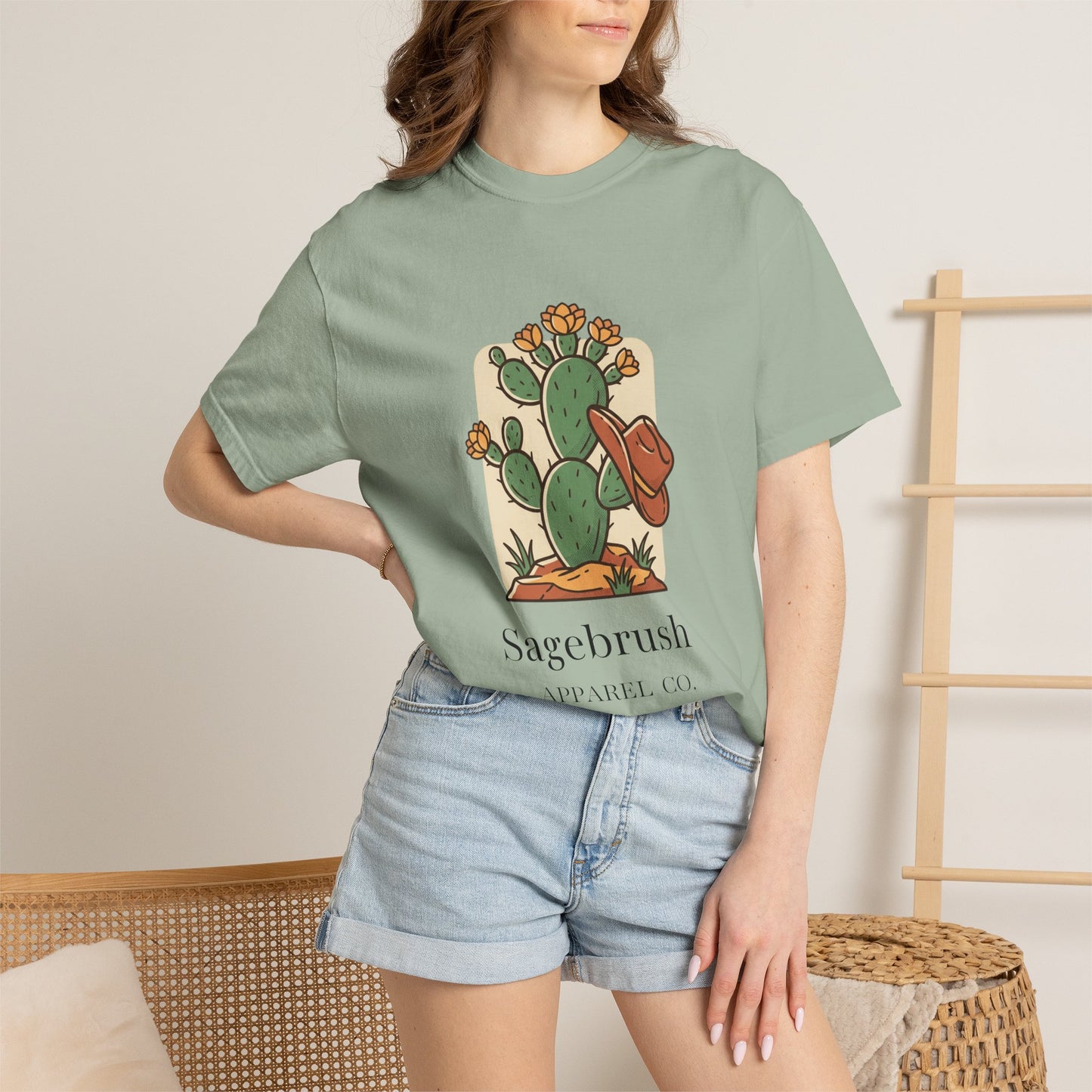 Sagebrush Cactus Graphic T-Shirt — Desert Floral & Cowboy Hat Tee