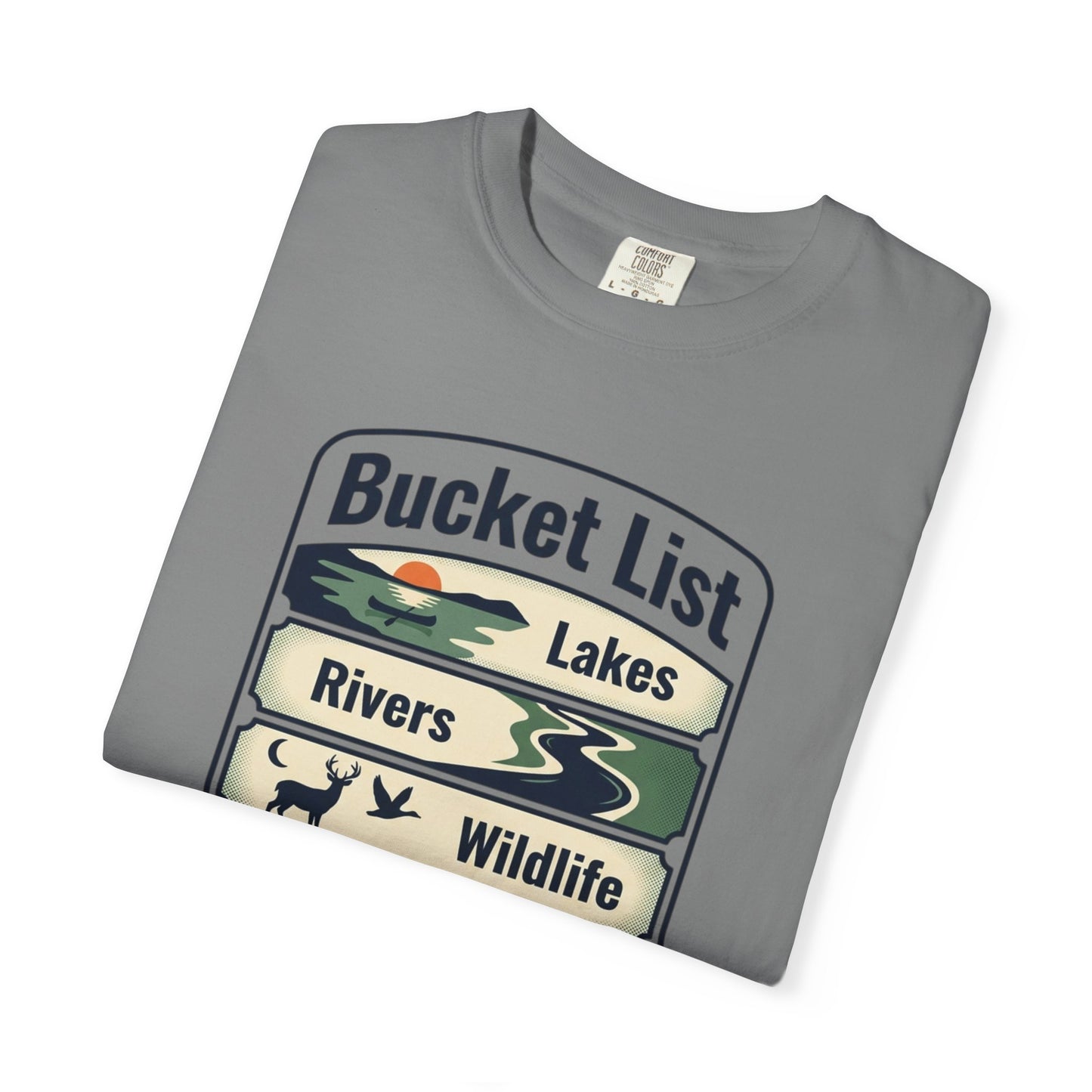 Bucket List Outdoors T‑Shirt — Lakes, Rivers, Wildlife, Trees, Festivals & Campsites