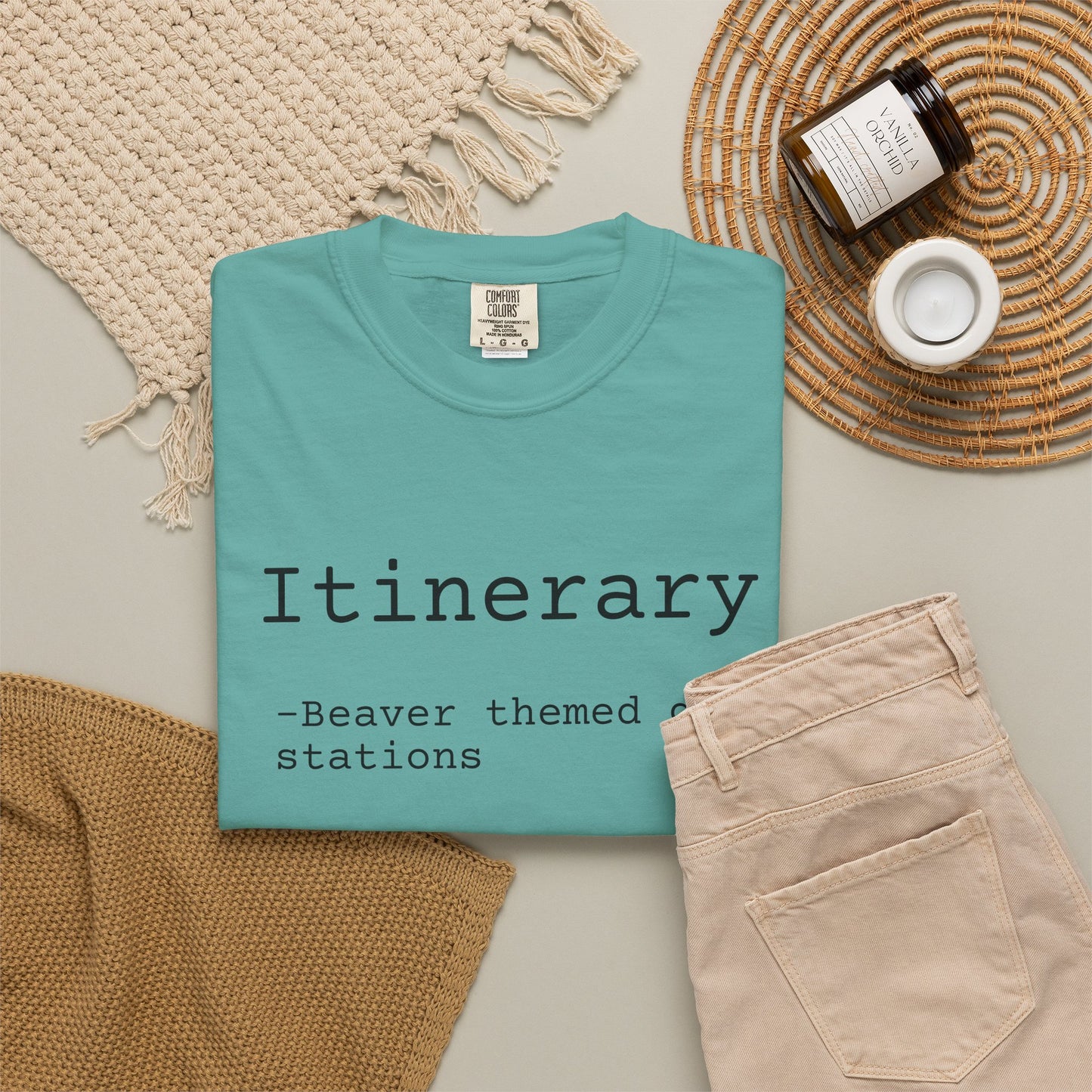 Itinerary Tee — Travel Humor T-Shirt with 'Beaver themed gas stations' List