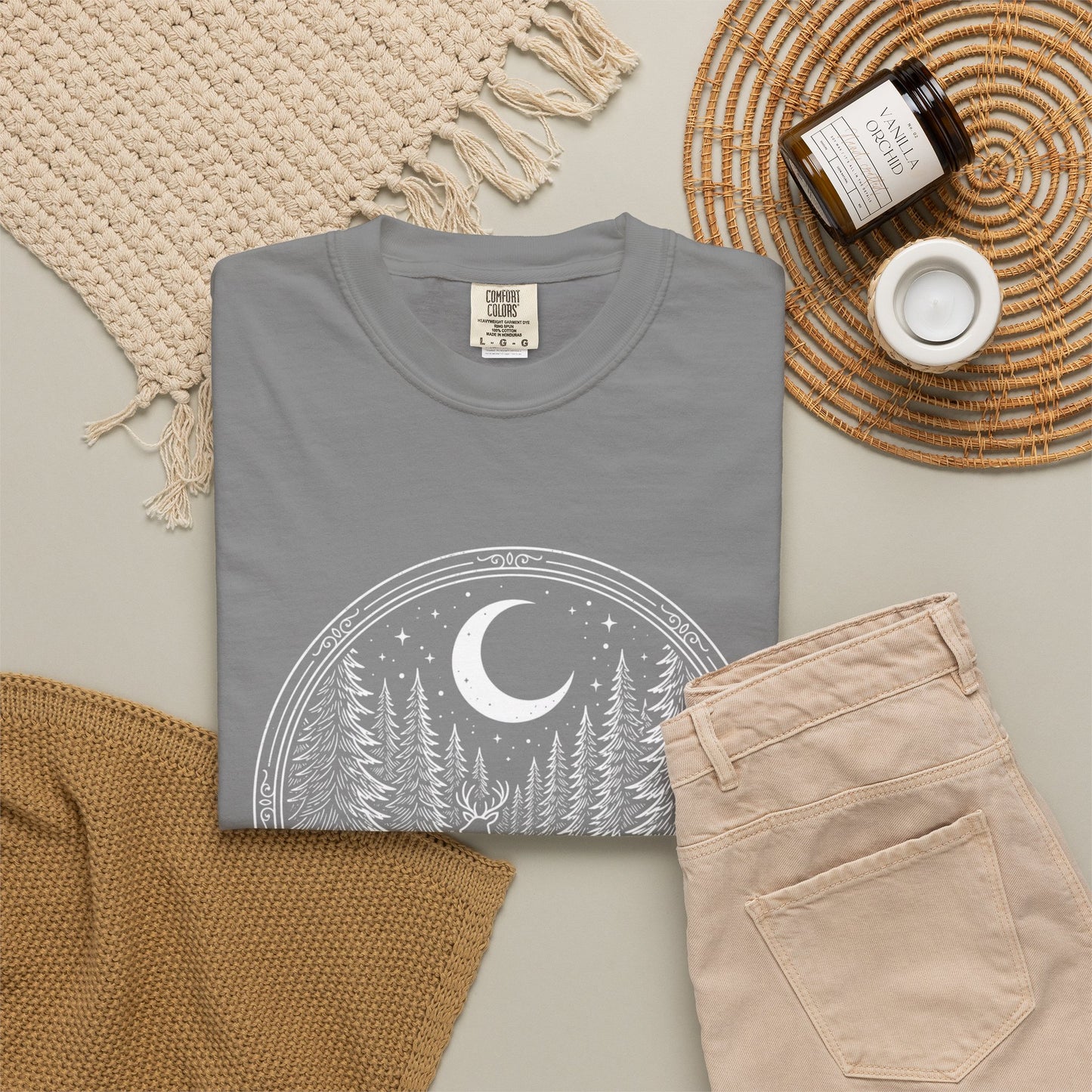 Moonlit Forest Deer T-Shirt — Rustic Night Sky Nature Graphic Tee