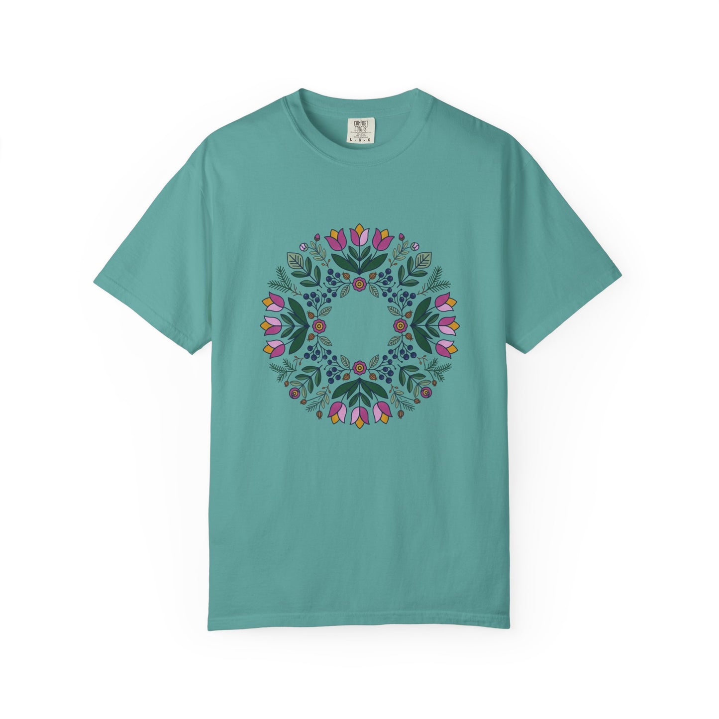 Floral Wreath T-Shirt — Botanical Circle Graphic Tee
