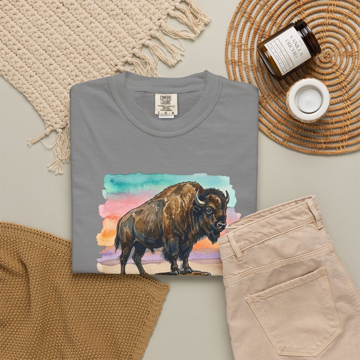 Buffalo Sunset T-Shirt — Watercolor Bison Graphic Tee