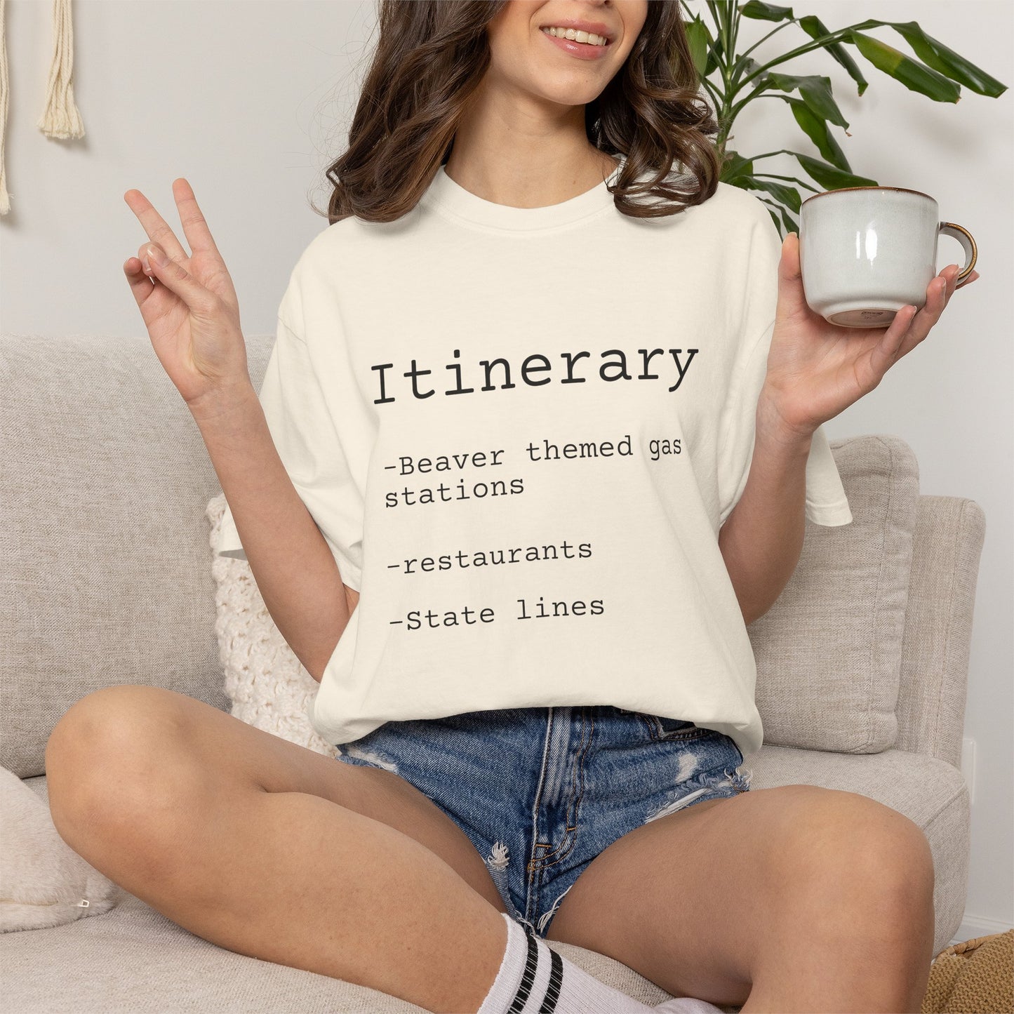 Itinerary Tee — Travel Humor T-Shirt with 'Beaver themed gas stations' List