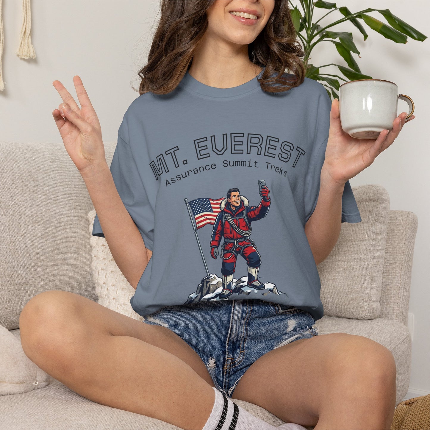 Mt. Everest Climber Graphic T‑Shirt — "Bob's Final Selfie at the Summit"