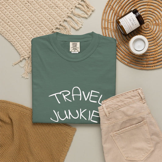 Travel Junkie T-Shirt — Adventure Graphic Tee for Travelers