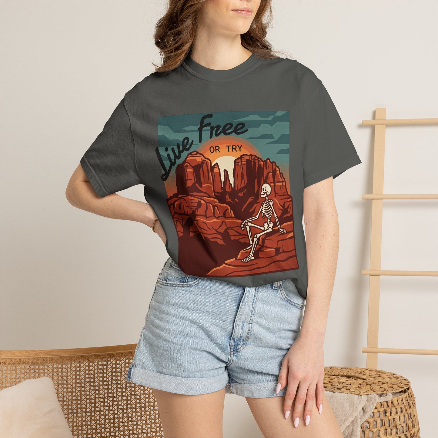 Live Free or Try T-Shirt — Desert Skeleton Graphic Tee