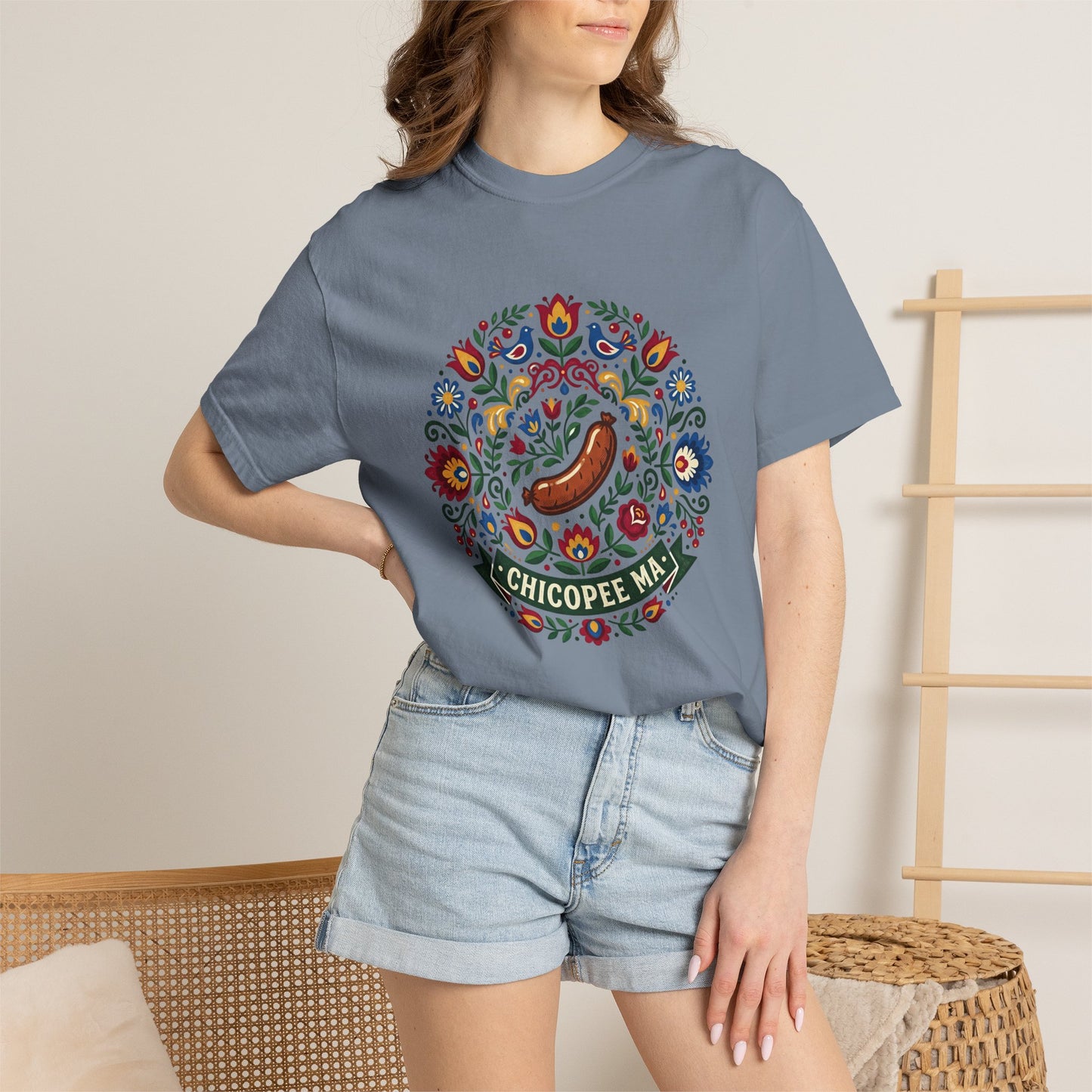 Small Town USA Chicopee MA Folk Art Polish Sausage T-Shirt