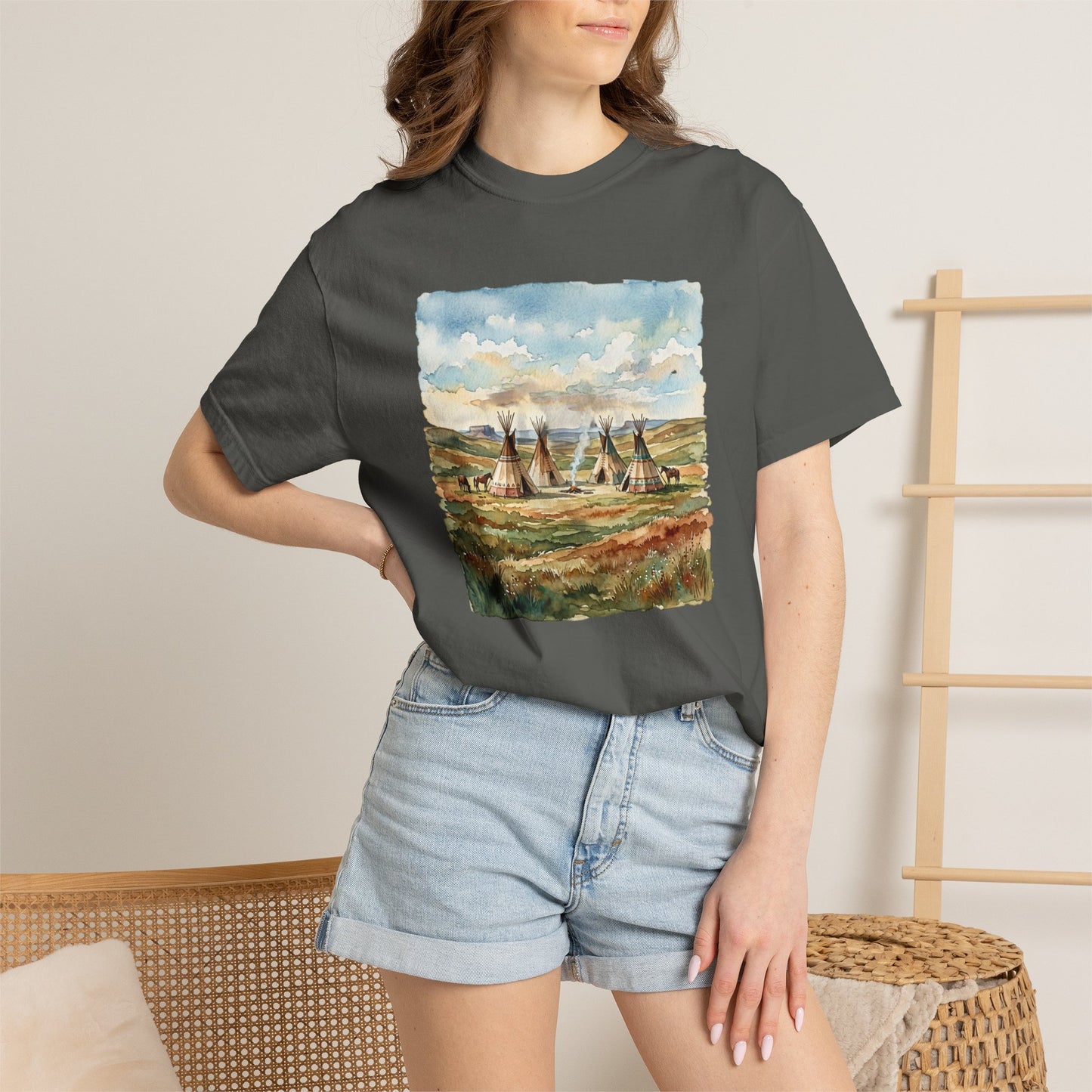 Prairie Tee with Teepee Landscape Print — Vintage Nature Graphic T-Shirt