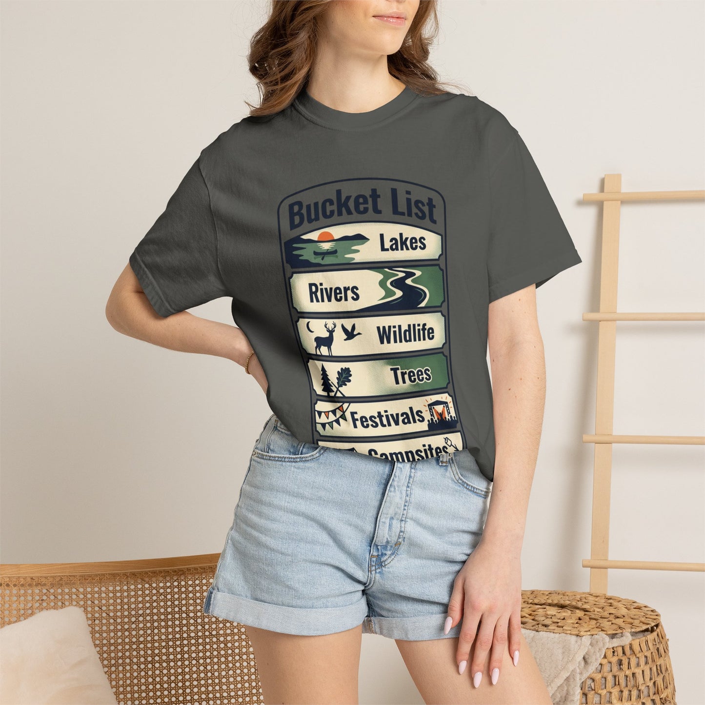 Bucket List Outdoors T‑Shirt — Lakes, Rivers, Wildlife, Trees, Festivals & Campsites