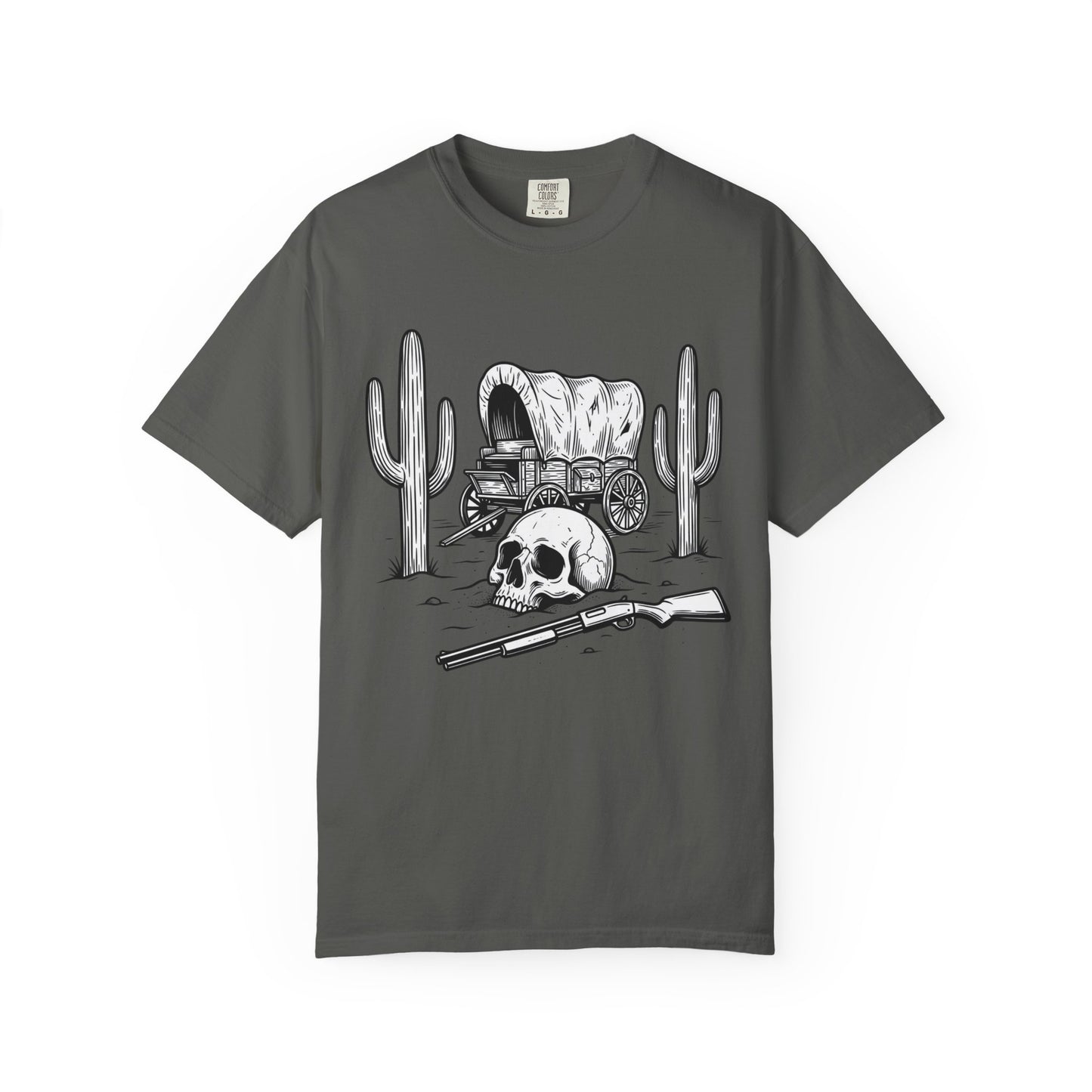 Western Skull & Wagon T-Shirt — Desert Cactus Graphic Tee