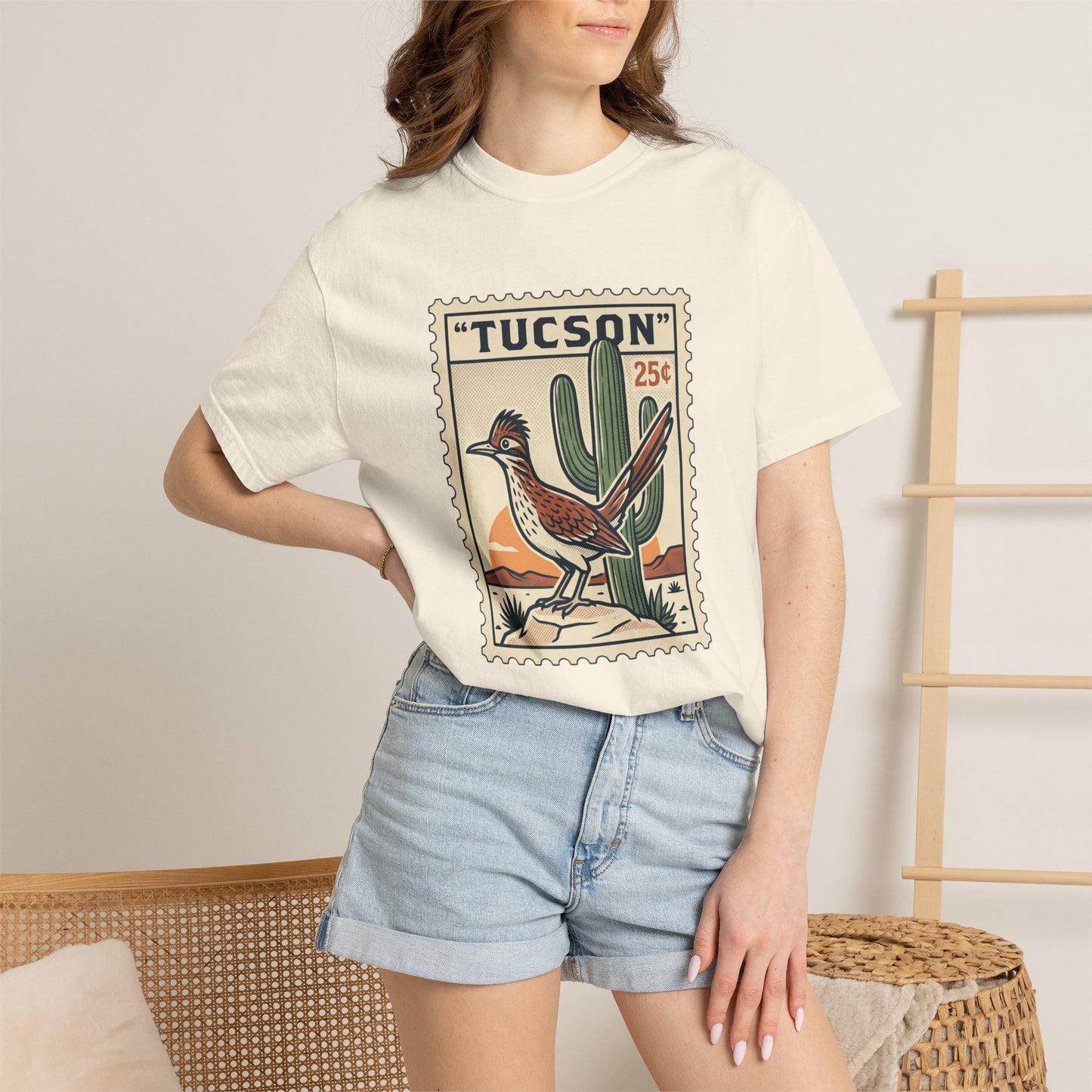 Tucson Roadrunner Stamp T-Shirt — Desert Cactus Vintage Travel Tee