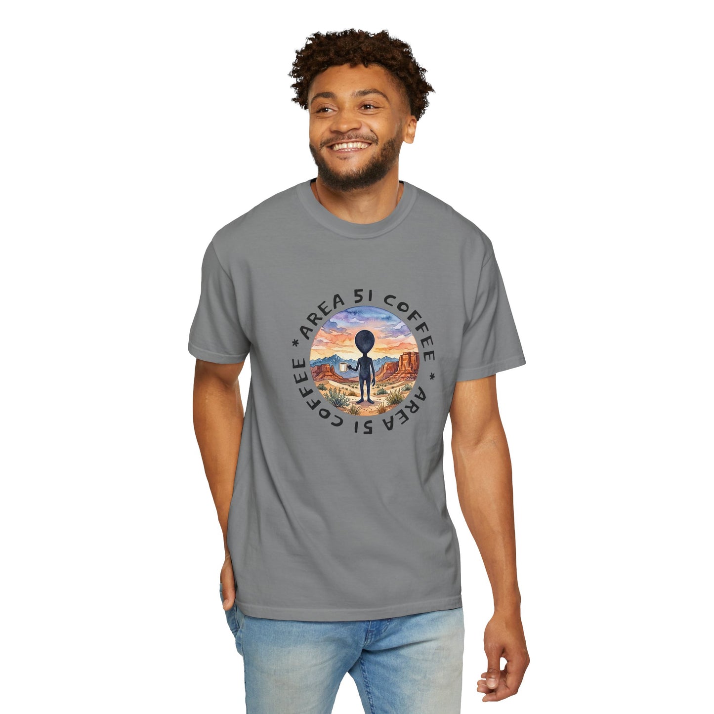 Area 51 Coffee Alien Graphic T-Shirt