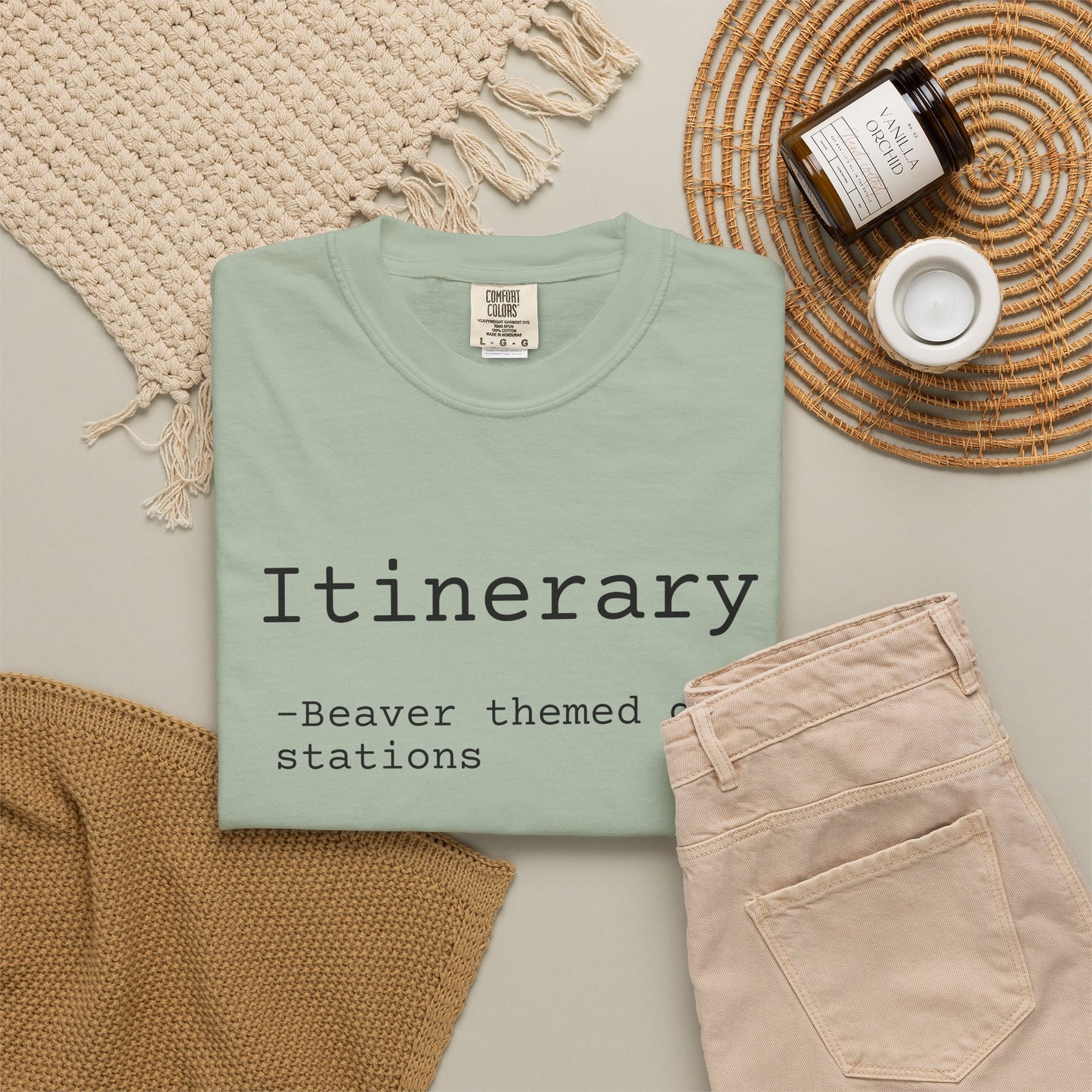 Itinerary Tee — Travel Humor T-Shirt with 'Beaver themed gas stations' List