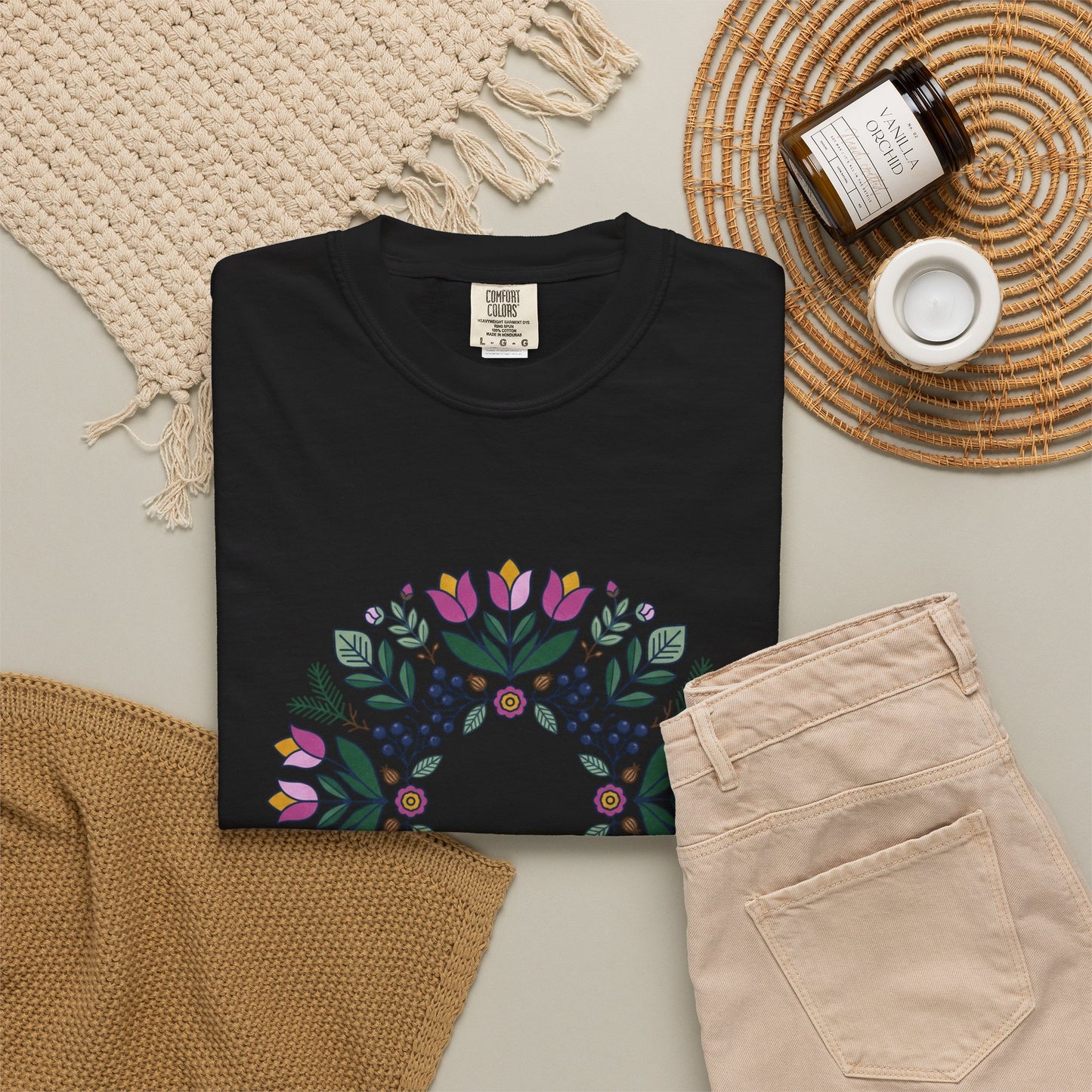 Floral Wreath T-Shirt — Botanical Circle Graphic Tee