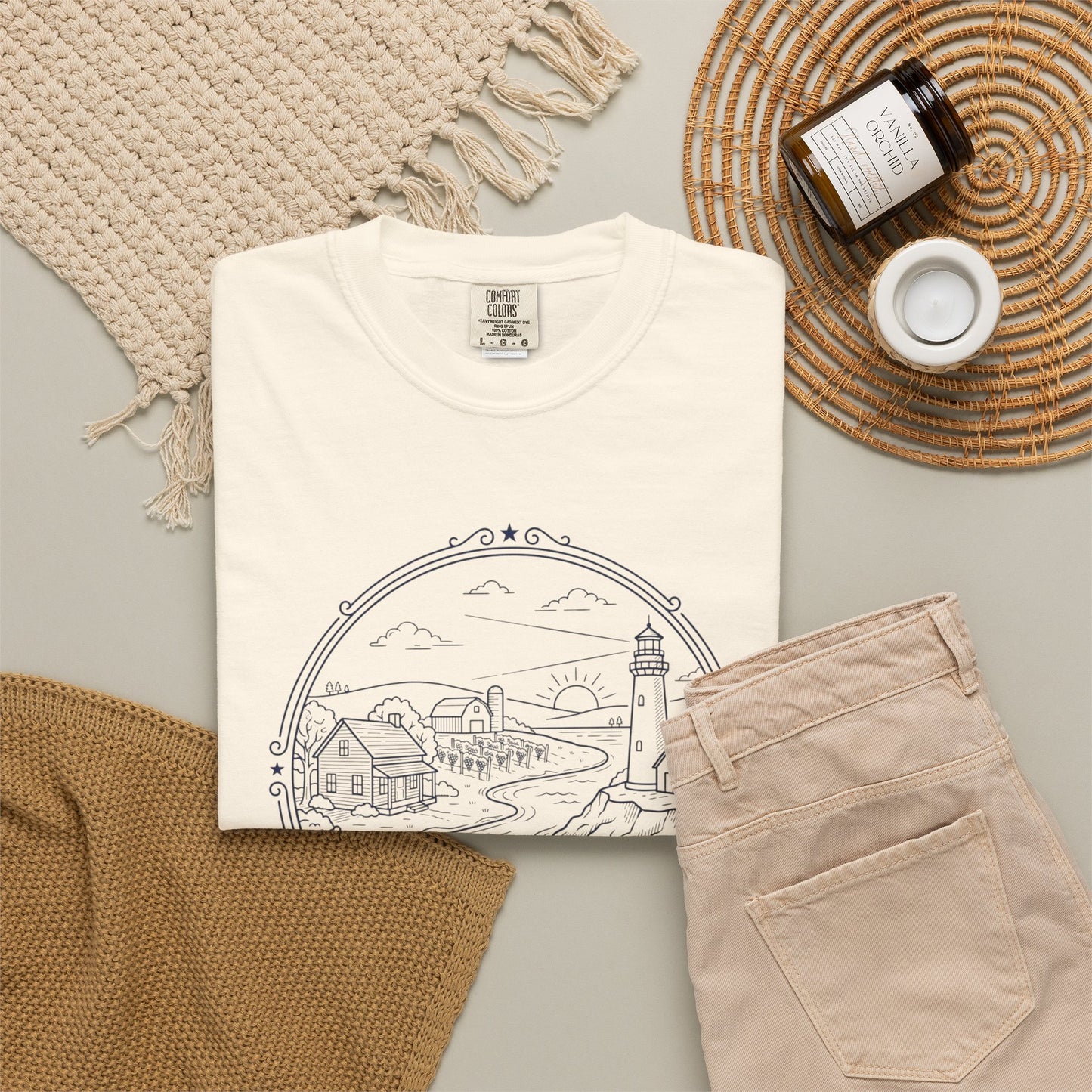 Grafton Illinois Scenic T-Shirt — Vintage Lighthouse River Illustration