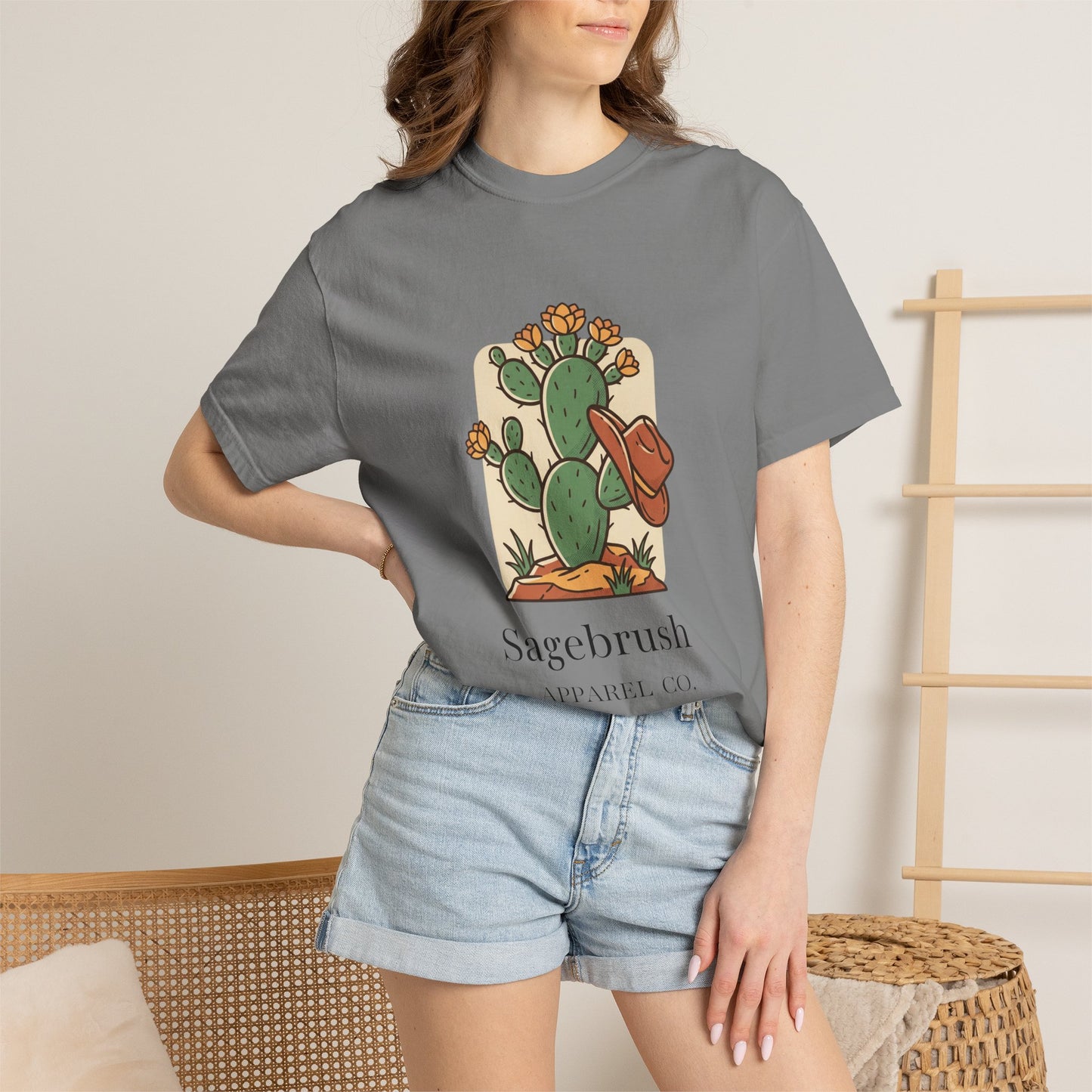 Sagebrush Cactus Graphic T-Shirt — Desert Floral & Cowboy Hat Tee