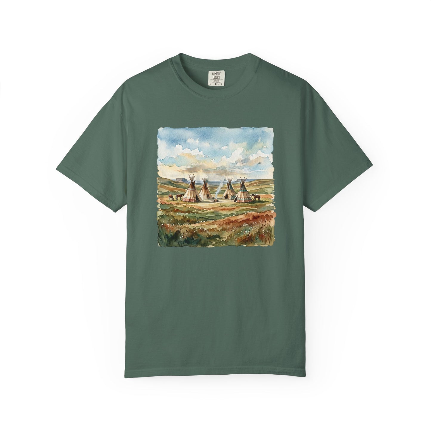 Prairie Tee with Teepee Landscape Print — Vintage Nature Graphic T-Shirt
