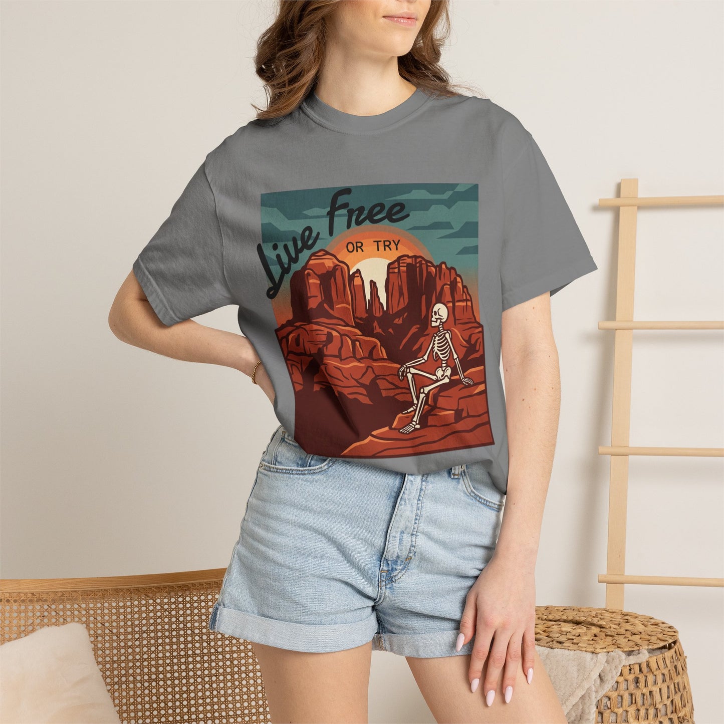 Live Free or Try T-Shirt — Desert Skeleton Graphic Tee