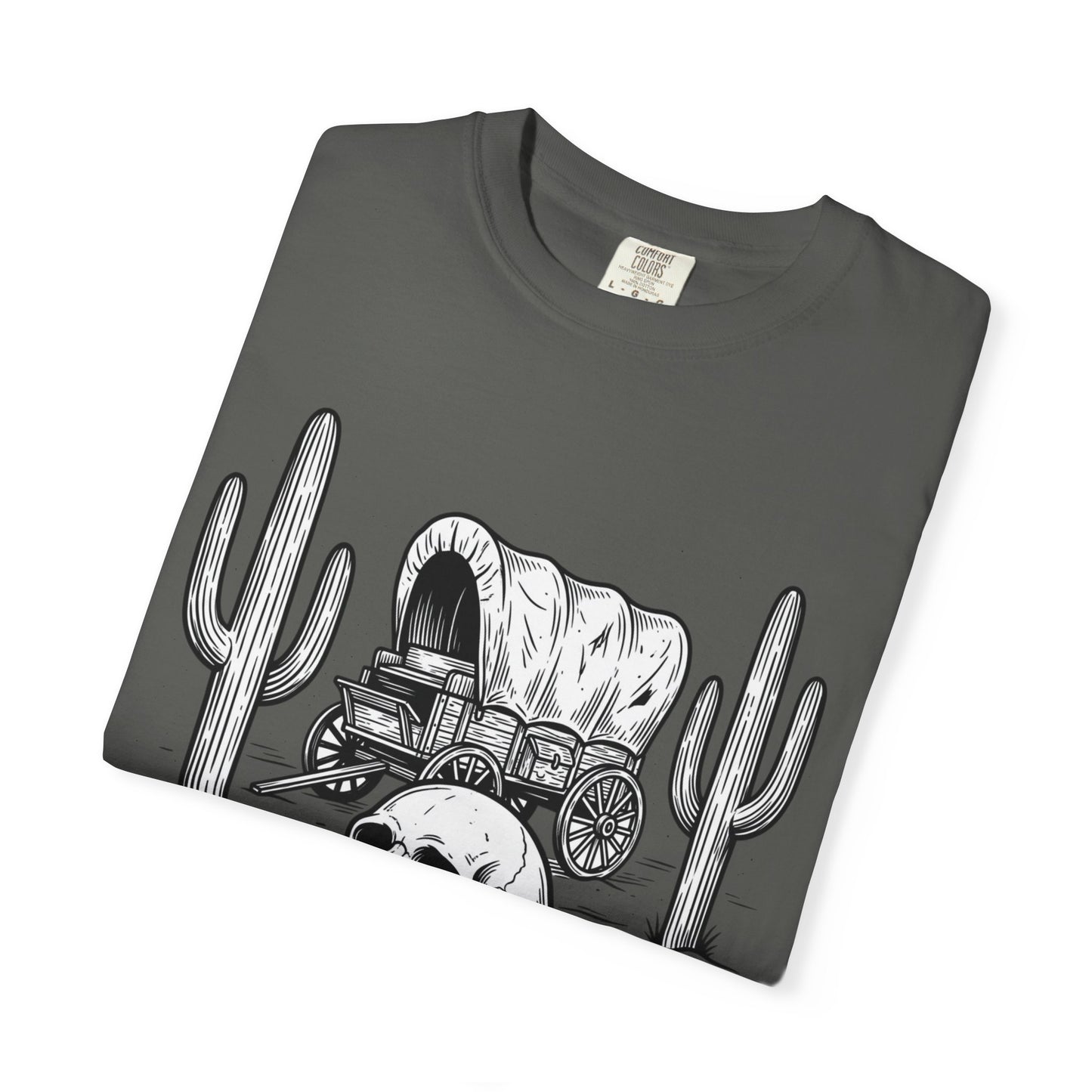 Western Skull & Wagon T-Shirt — Desert Cactus Graphic Tee