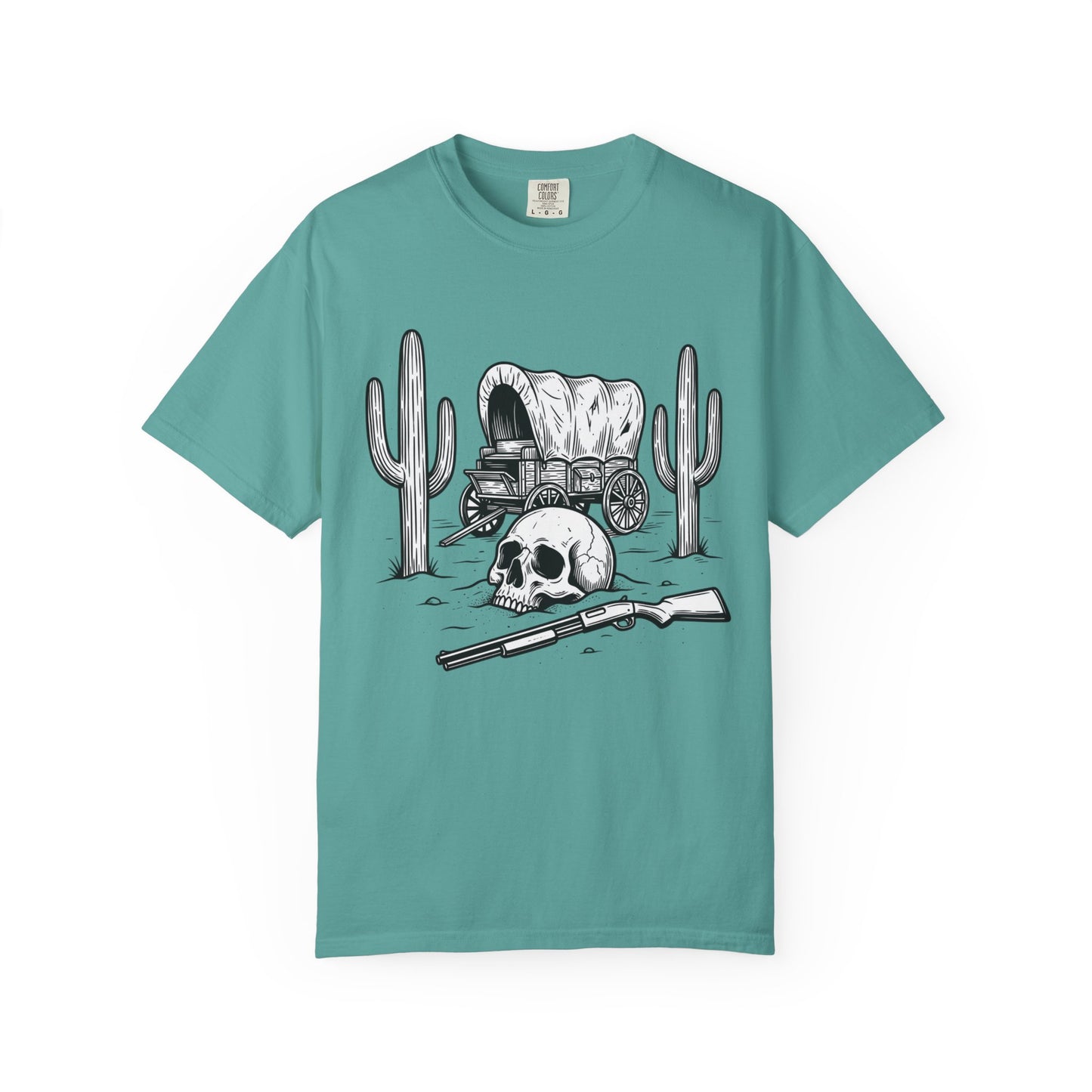 Western Skull & Wagon T-Shirt — Desert Cactus Graphic Tee