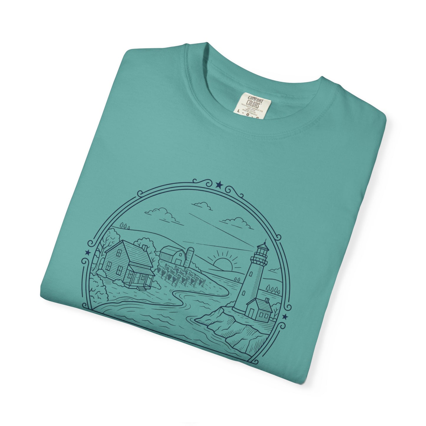 Grafton Illinois Scenic T-Shirt — Vintage Lighthouse River Illustration