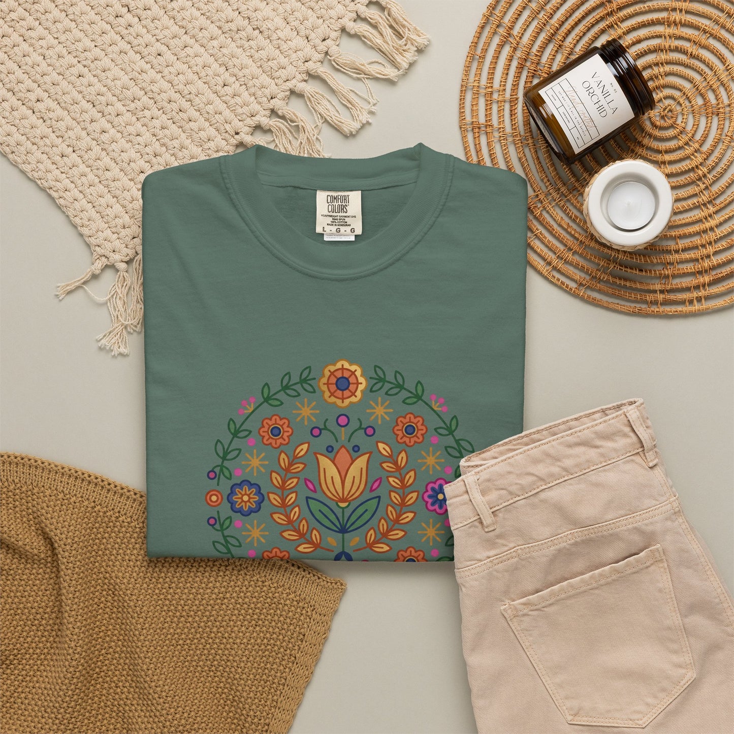 For Flower Lovers T-Shirt — Floral Wreath Nordic Folkart