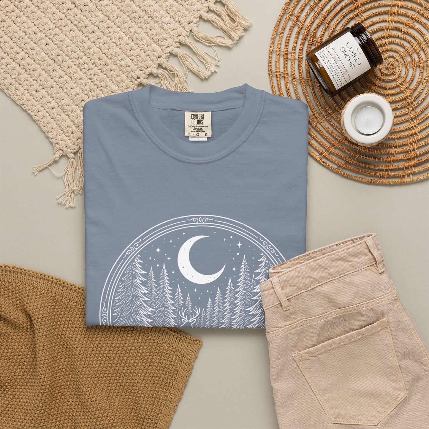 Moonlit Forest Deer T-Shirt — Rustic Night Sky Nature Graphic Tee