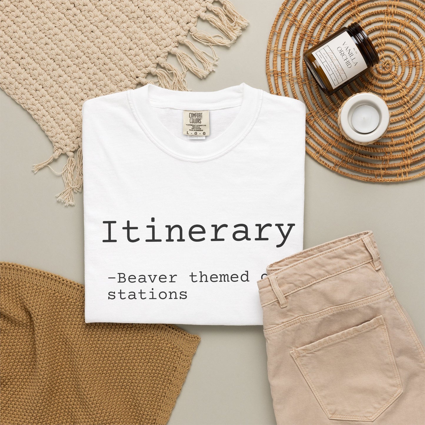 Itinerary Tee — Travel Humor T-Shirt with 'Beaver themed gas stations' List