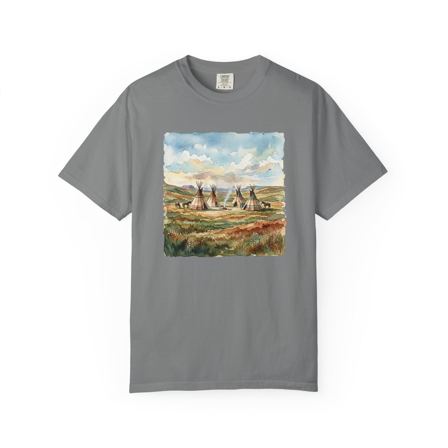 Prairie Tee with Teepee Landscape Print — Vintage Nature Graphic T-Shirt
