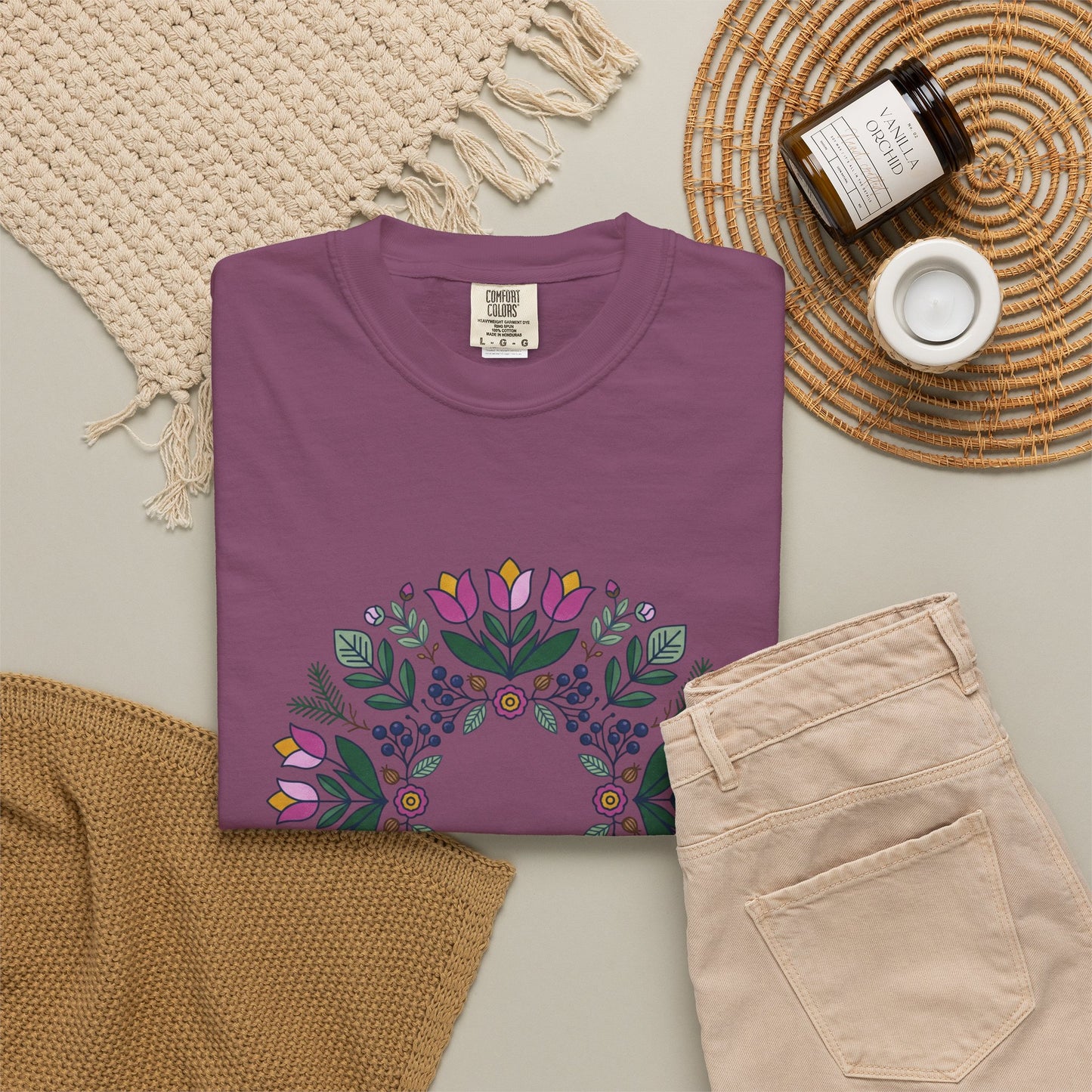Floral Wreath T-Shirt — Botanical Circle Graphic Tee