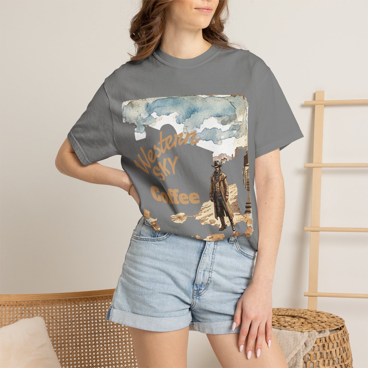 Western Sky Coffee T-Shirt — Vintage Cowboy Coffee Graphic Tee