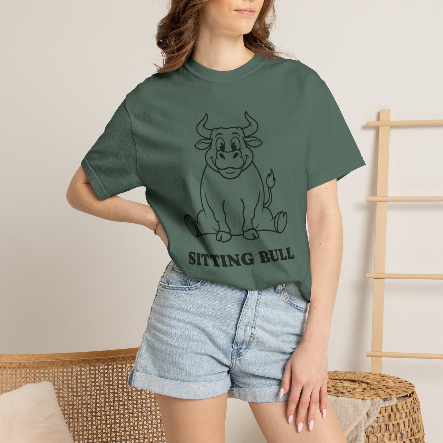 Sitting Bull Cute Cartoon Bull T‑Shirt — Playful Farm Animal Graphic Tee