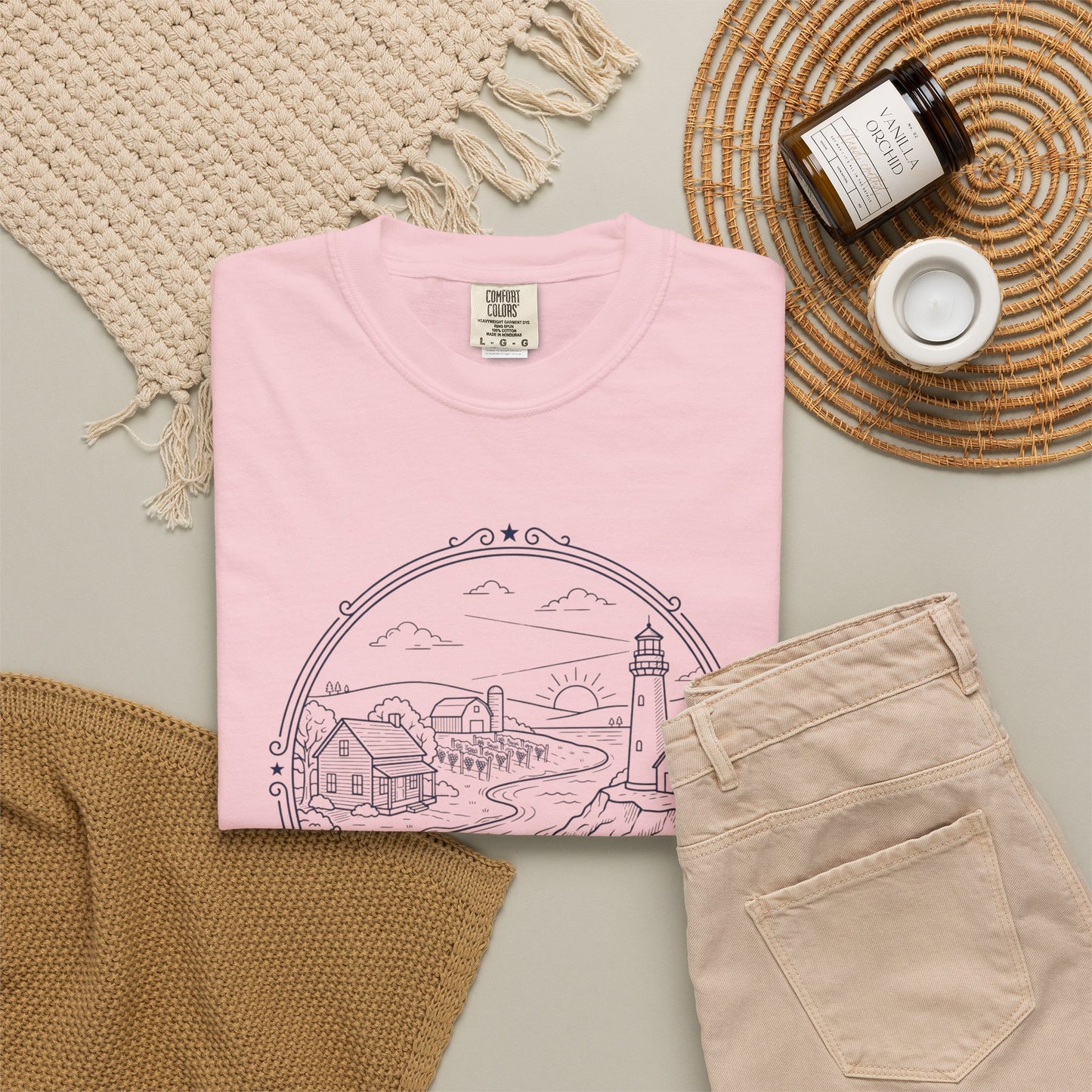 Grafton Illinois Scenic T-Shirt — Vintage Lighthouse River Illustration