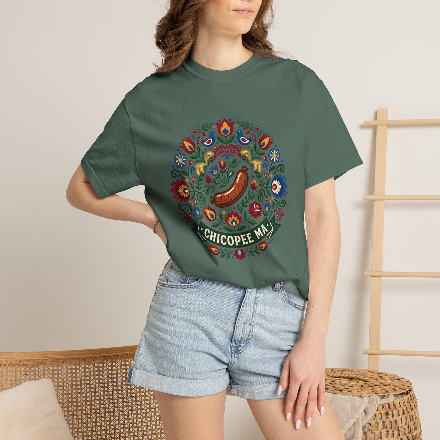 Small Town USA Chicopee MA Folk Art Polish Sausage T-Shirt