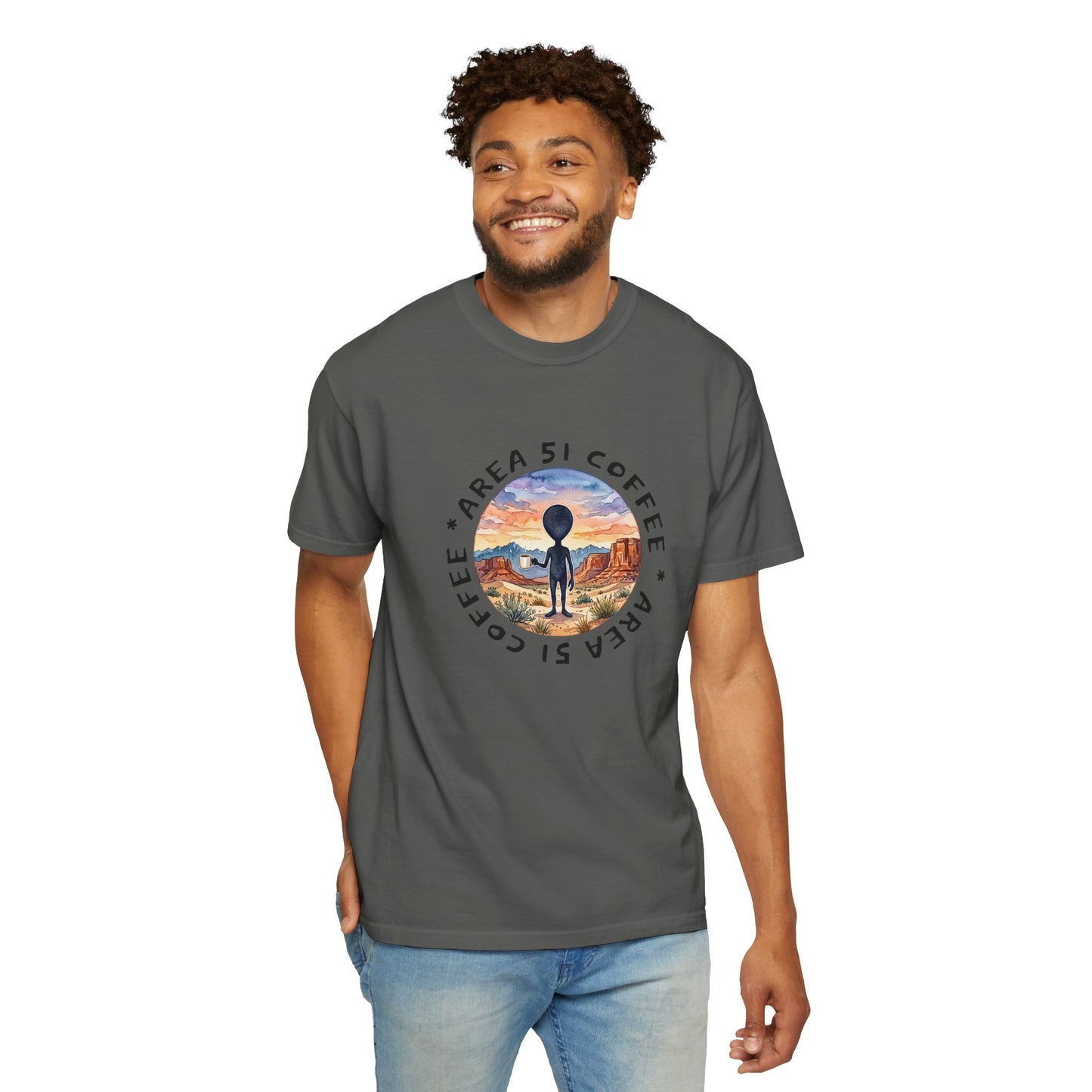 Area 51 Coffee Alien Graphic T-Shirt