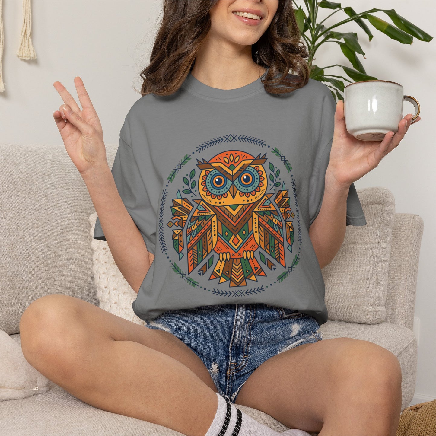 Boho Tribal Owl T-Shirt — Geometric Owl Graphic Tee