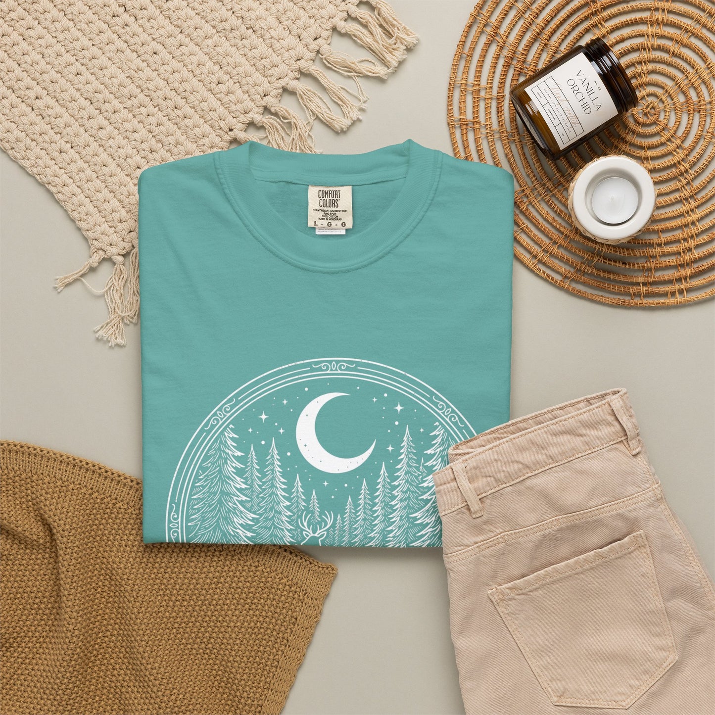 Moonlit Forest Deer T-Shirt — Rustic Night Sky Nature Graphic Tee