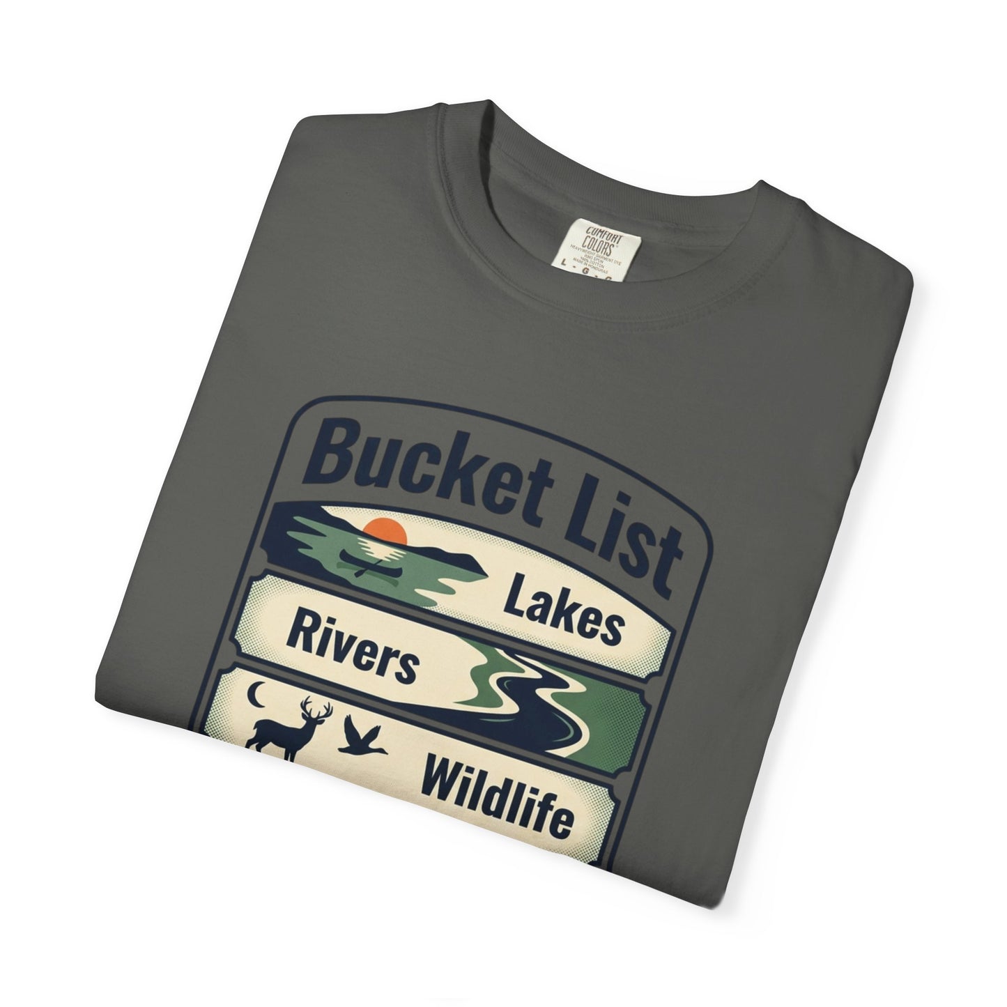Bucket List Outdoors T‑Shirt — Lakes, Rivers, Wildlife, Trees, Festivals & Campsites