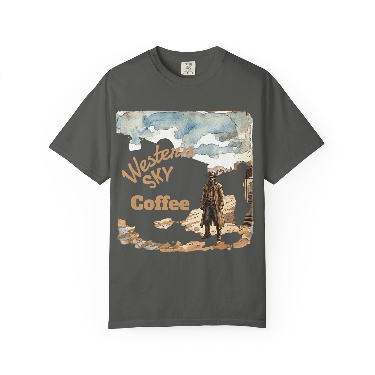 Western Sky Coffee T-Shirt — Vintage Cowboy Coffee Graphic Tee